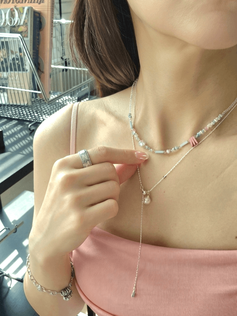 Pastel Bead Layered Pearl Daily Drop Necklace - 이미지 5