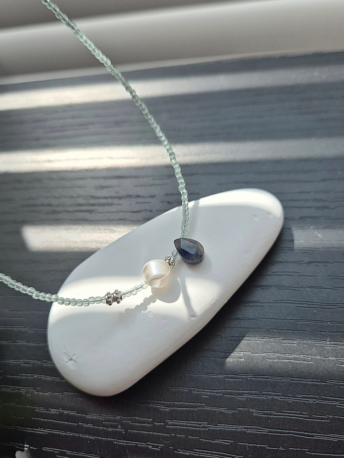 Mint Bead Gemstone Pearl Accent Choker Daily Layered Necklace - 이미지 7