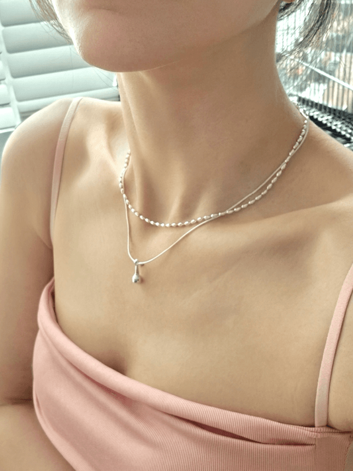 Silver layered chain pendant summer necklace - 이미지 7