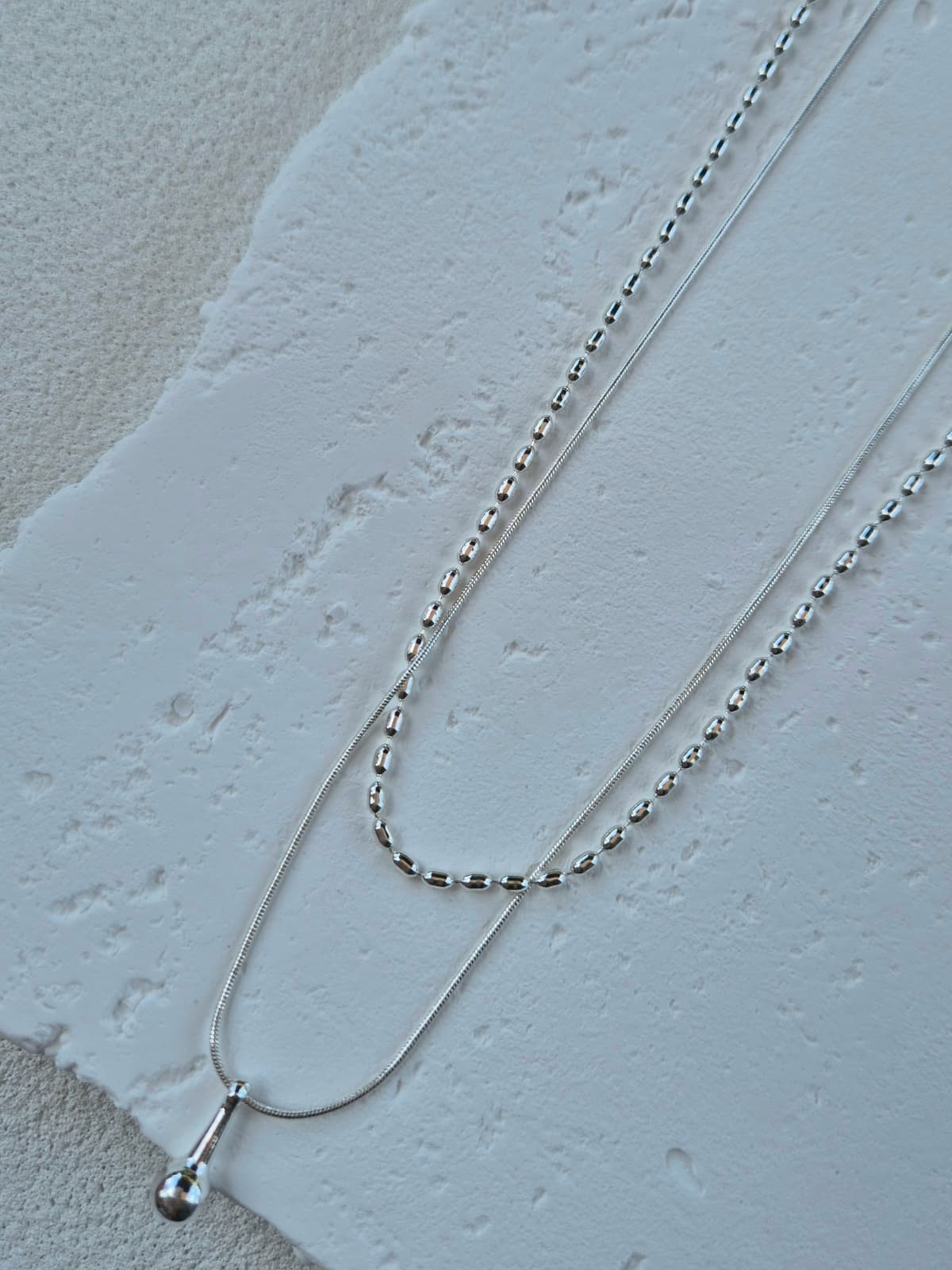 Silver layered chain pendant summer necklace - 이미지 8