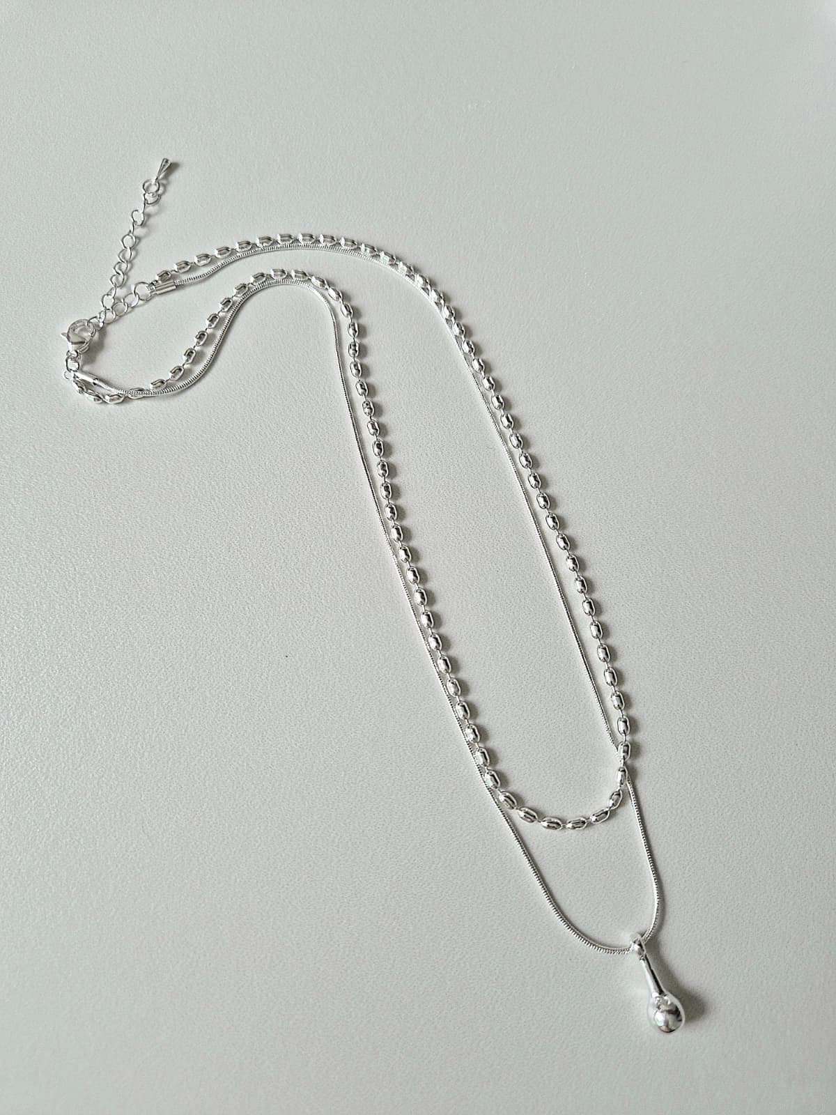 Silver layered chain pendant summer necklace - 이미지 5