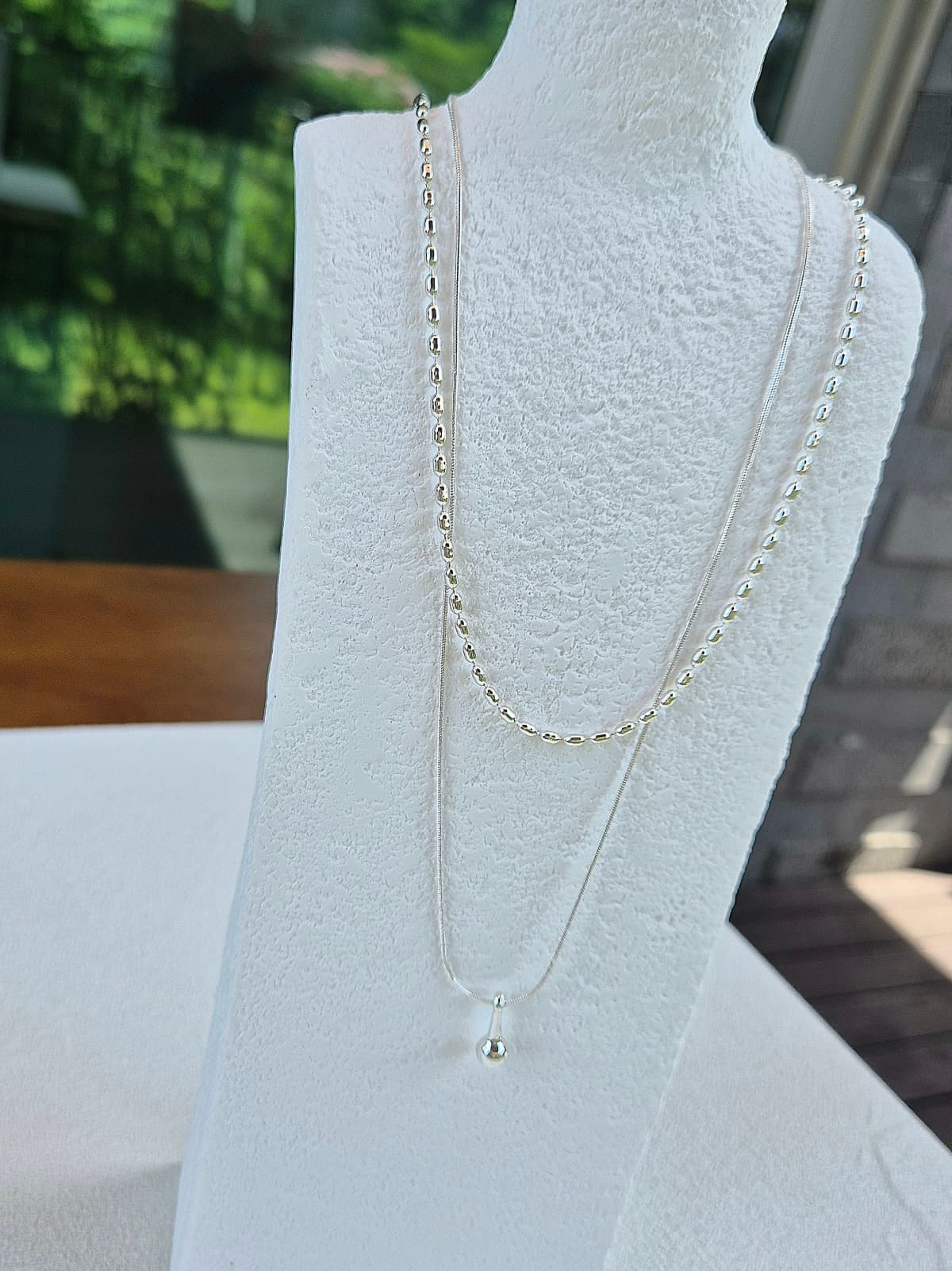 Silver layered chain pendant summer necklace - 이미지 9