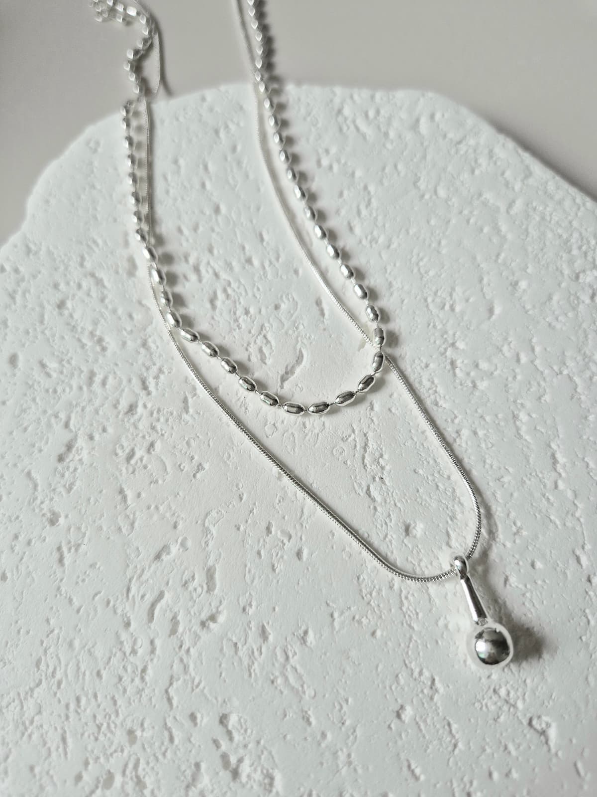 Silver layered chain pendant summer necklace - 이미지 2