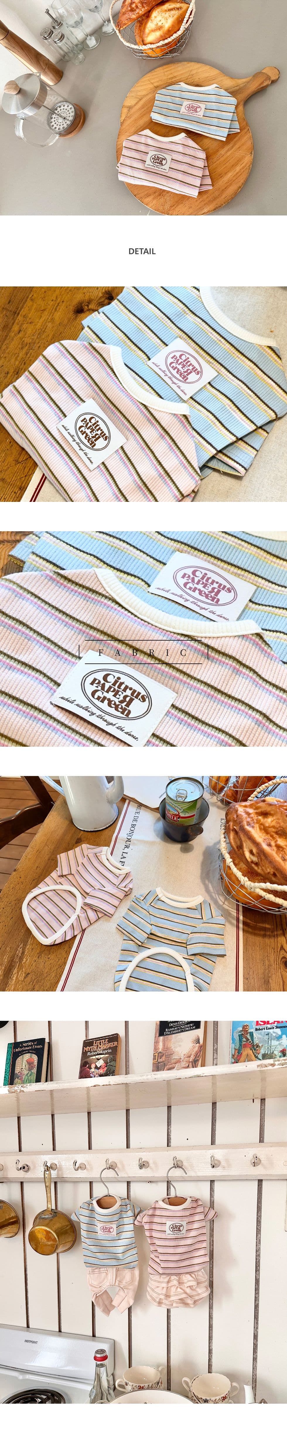 쥬비코 강아지옷 페이퍼 스트라이프 티셔츠 - 이미지 3