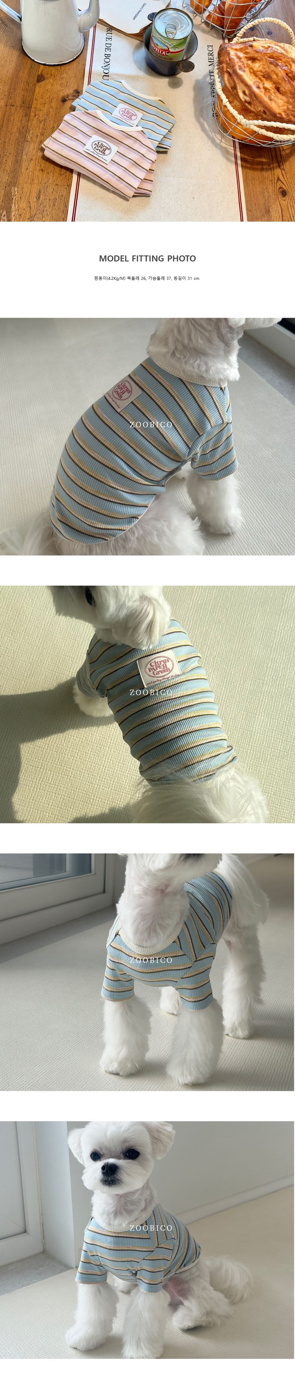 쥬비코 강아지옷 페이퍼 스트라이프 티셔츠 - 이미지 4