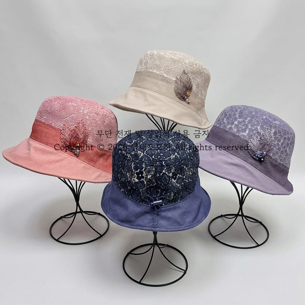 Lace Bucket Hat (Namdaedo Hat) Color-block Wire Brim Bucket Hat Women's Summer Suit - 이미지 2
