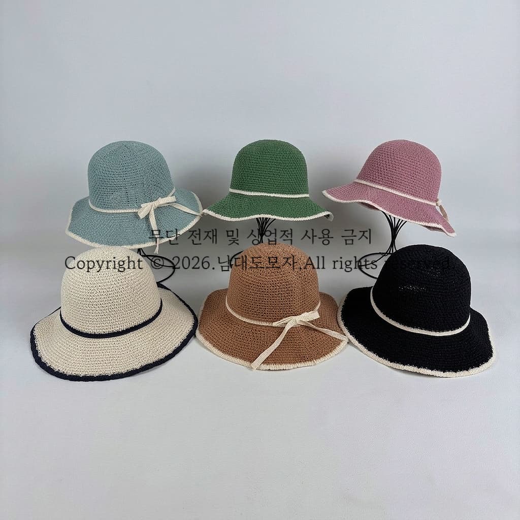 Summer Knit Bucket Hat (Namdaedo Hat) Wide-brimmed Ribbon Bucket Hat Women's Summer - 이미지 2