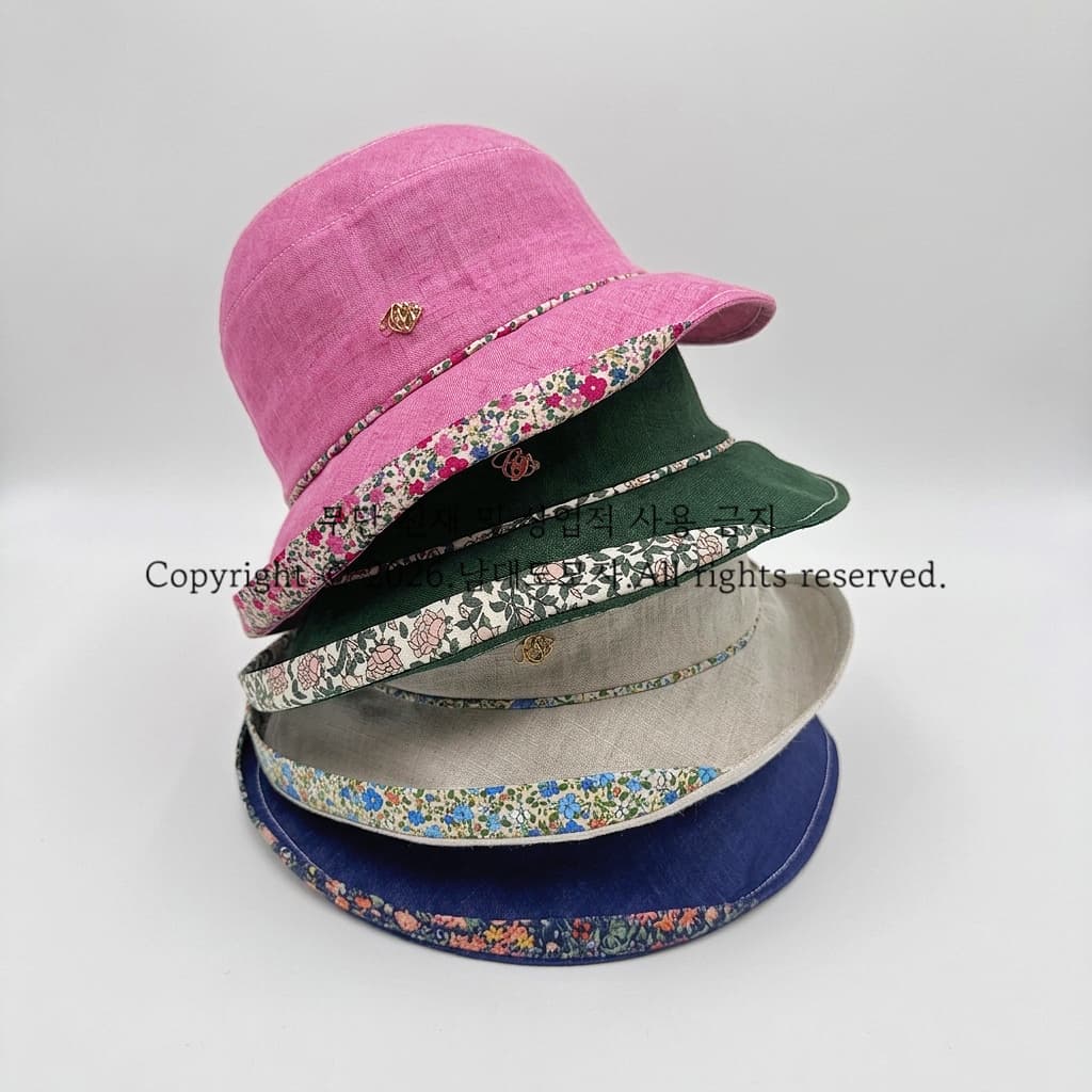 Floral Color Block (Namdaedo Hat) Flower Brim Linen Bucket Hat (Adjustable Size) Outing - 이미지 3