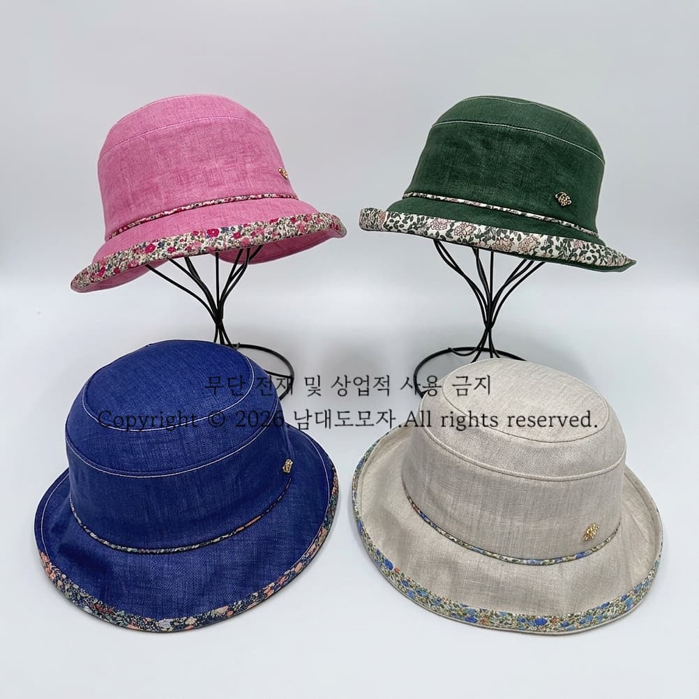 Floral Color Block (Namdaedo Hat) Flower Brim Linen Bucket Hat (Adjustable Size) Outing - 이미지 2