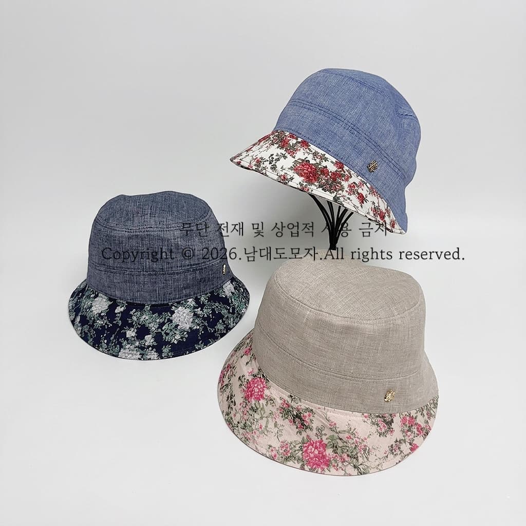 Floral Color Block Bucket Hat (Namdaedo Hat) Cotton Bucket Hat Women's Summer Casual - 이미지 2