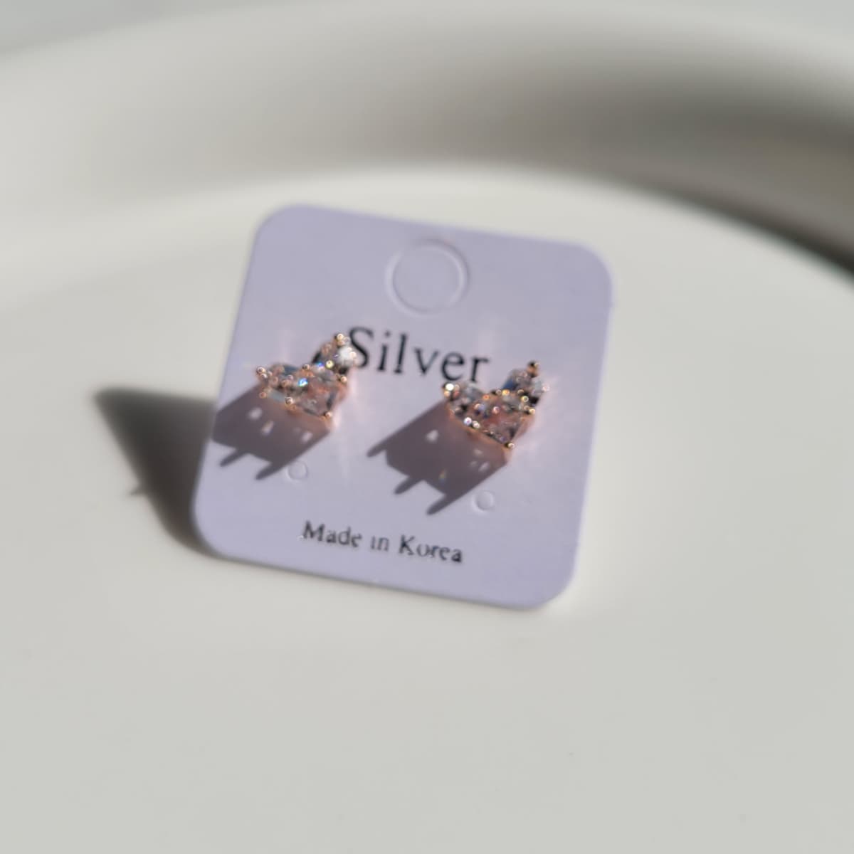 Crystal Heart Silver Stud Earrings - 이미지 7