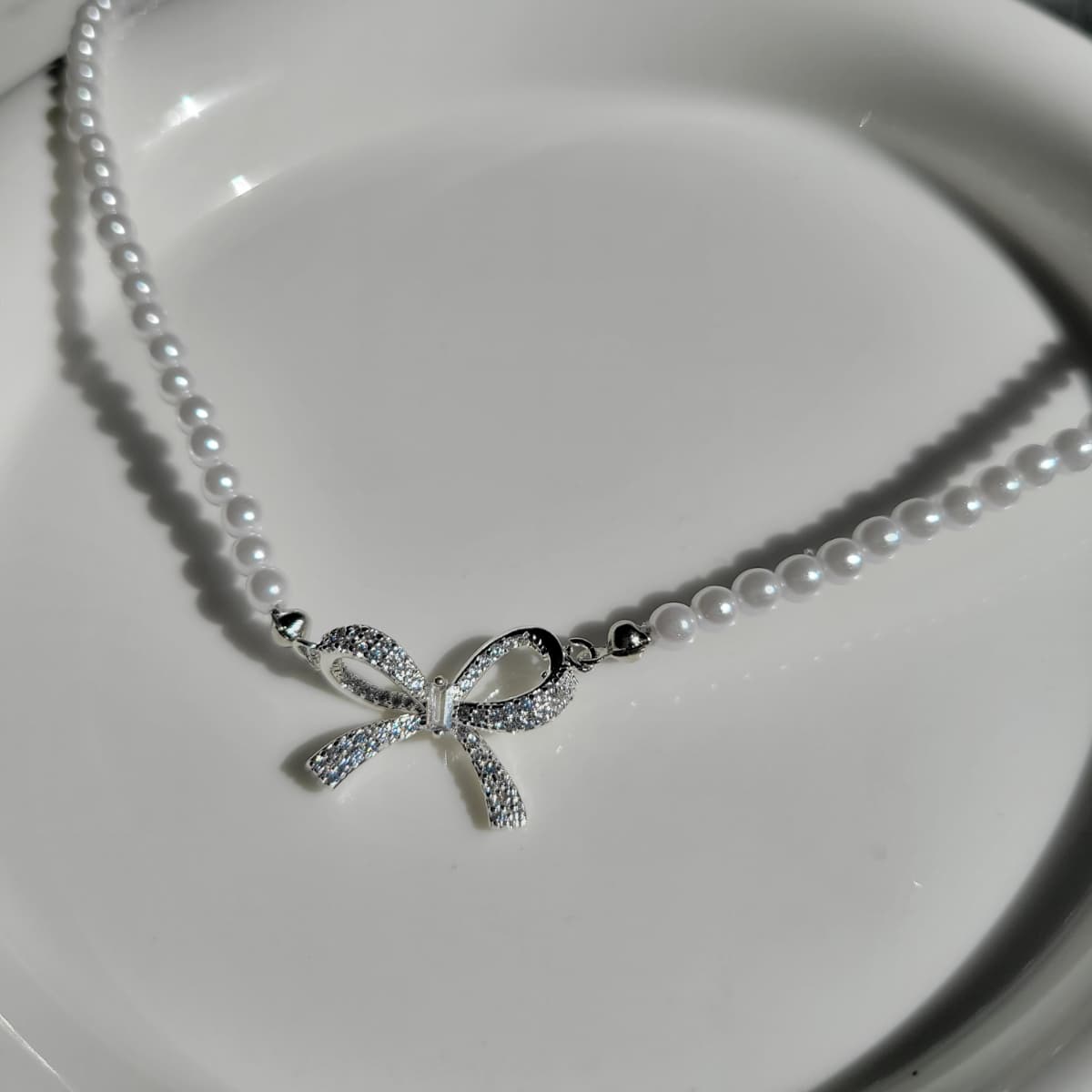 ribbon pearl necklace - 이미지 4