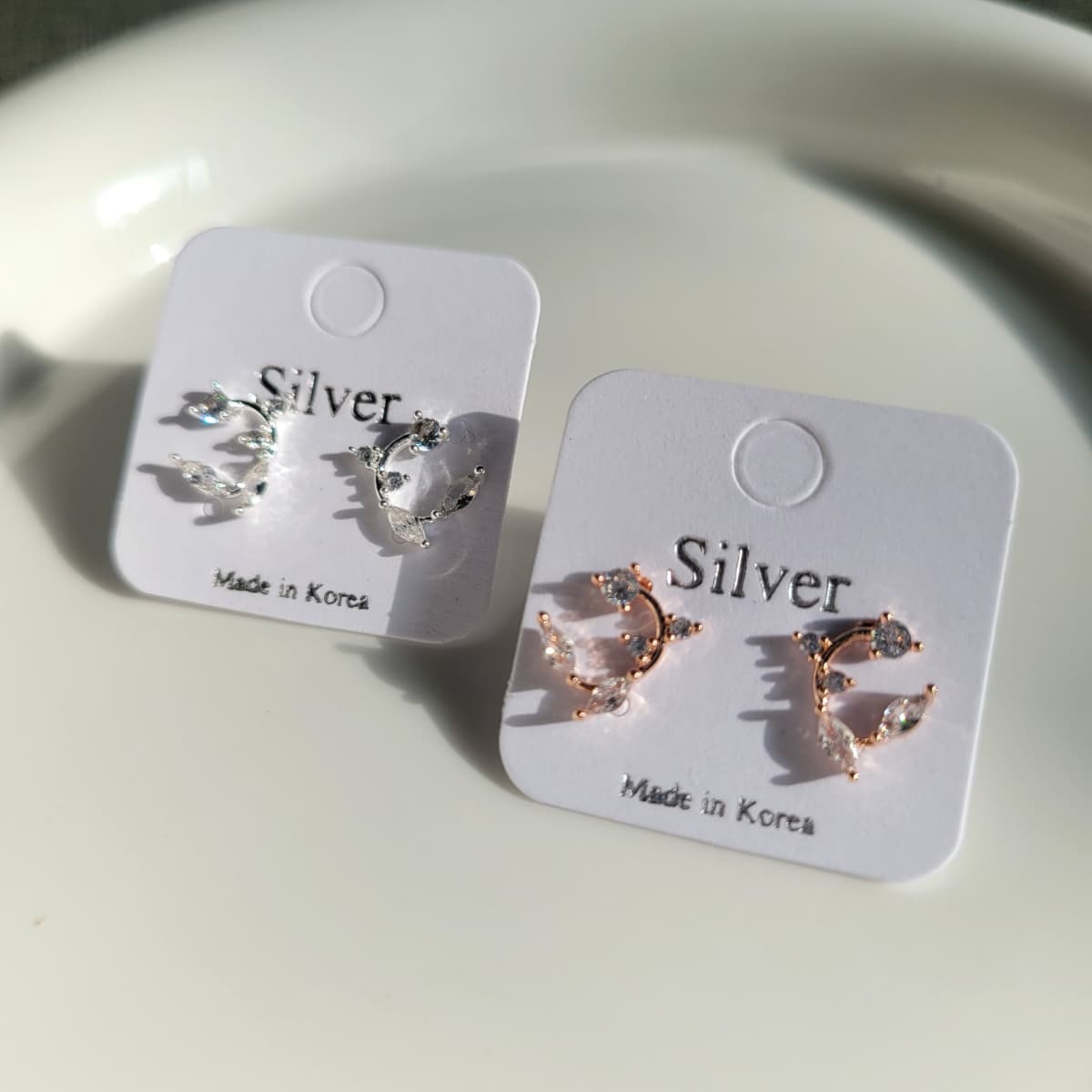 silver post earrings - 이미지 3