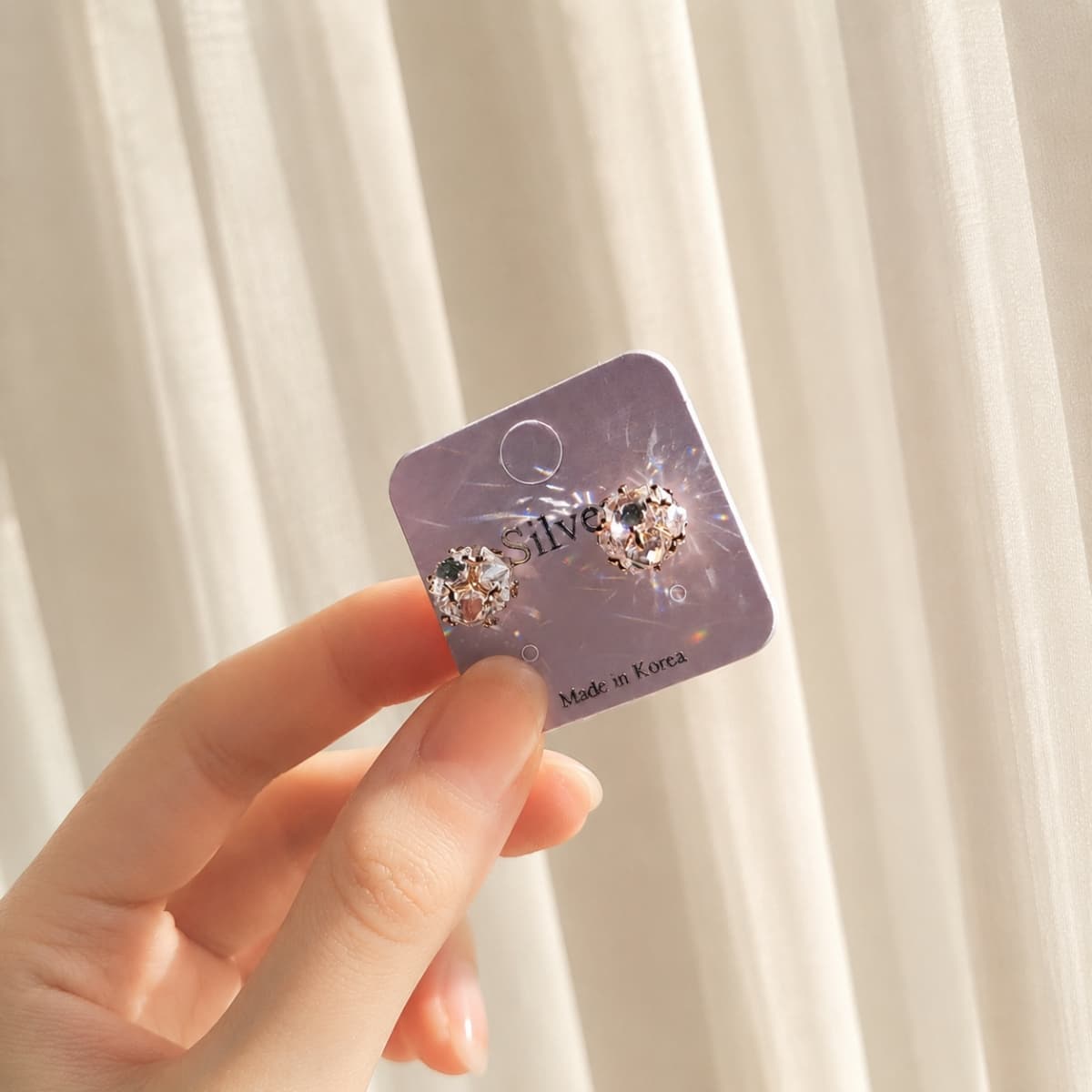 Self-luminous silver post earrings - 이미지 2