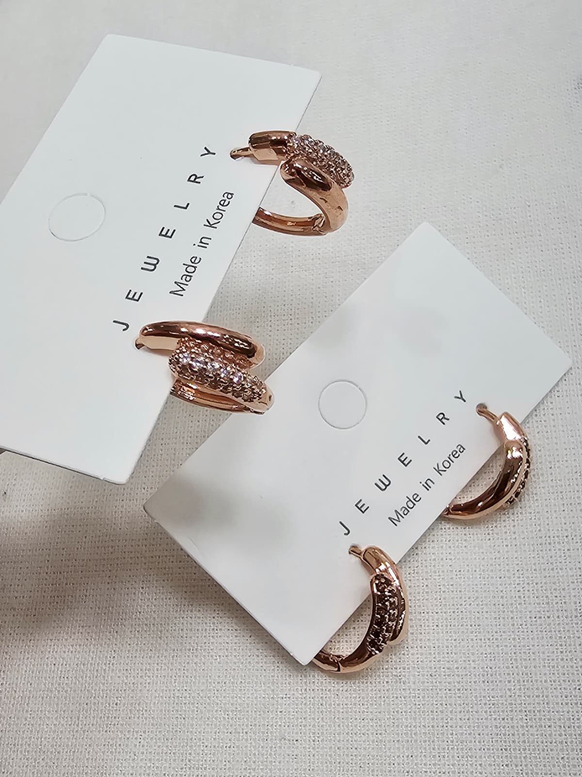 Rose gold cubic zirconia point mini ring one-touch earrings - 이미지 4