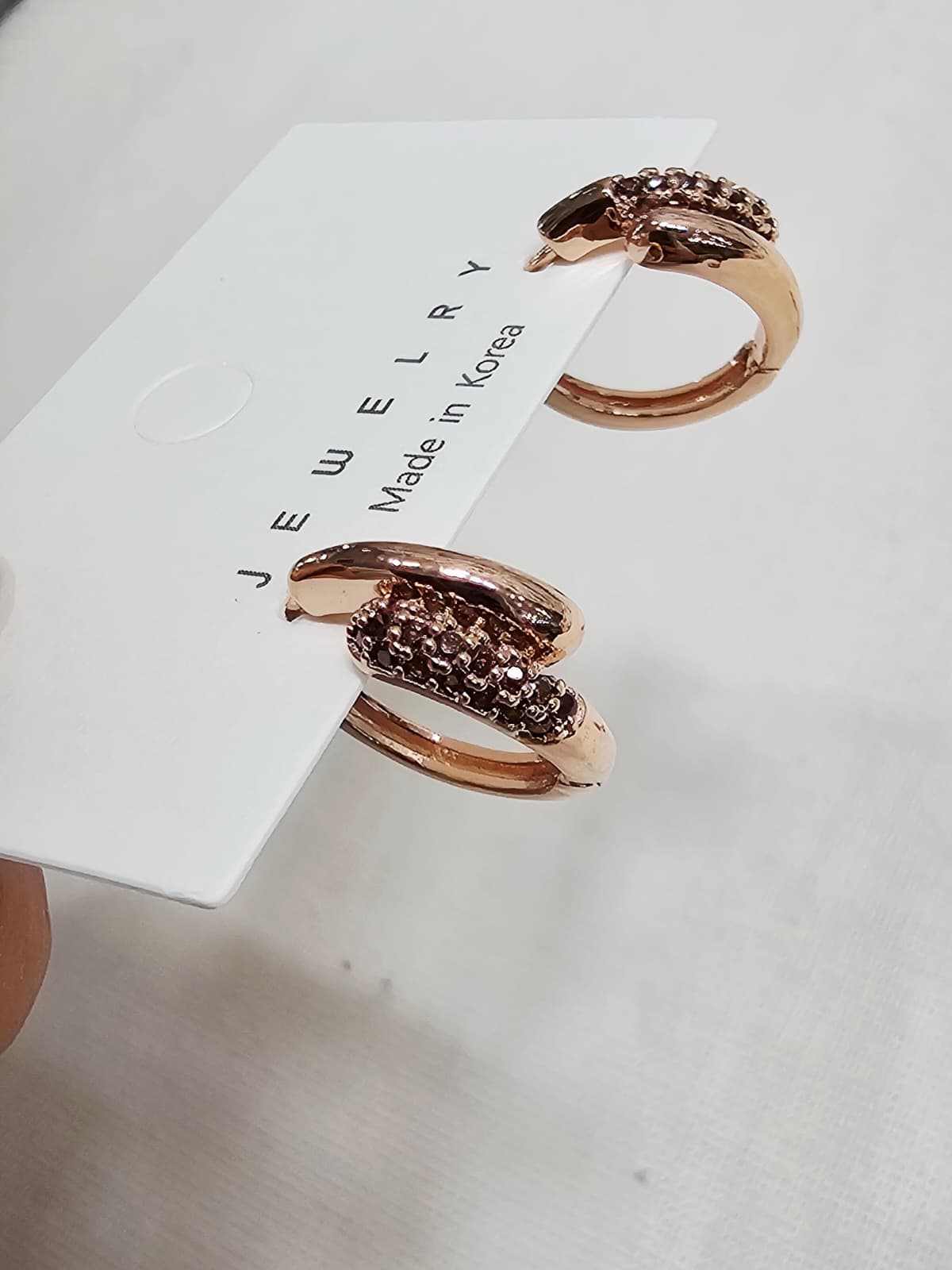 Rose gold cubic zirconia point mini ring one-touch earrings - 이미지 7