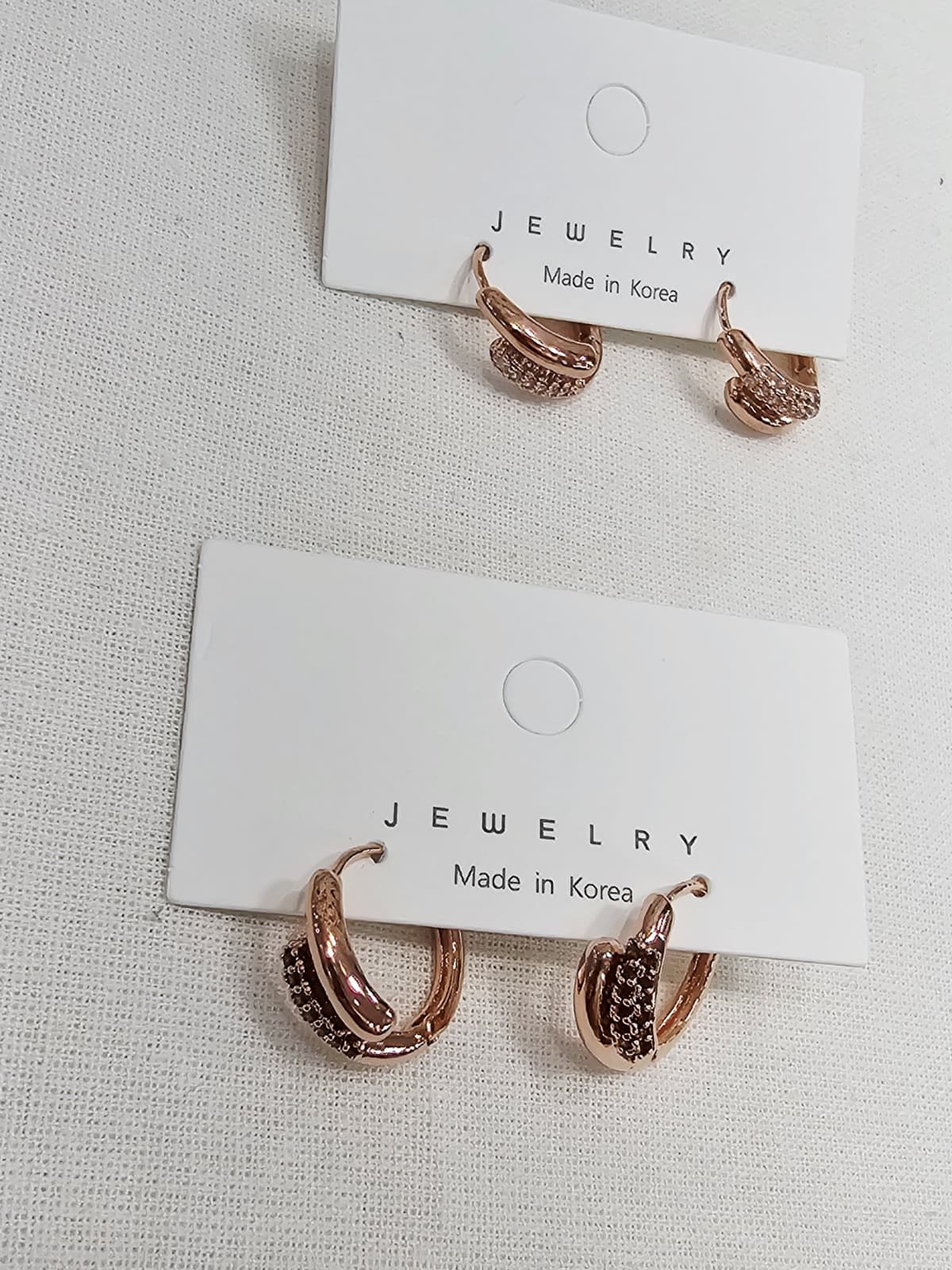 Rose gold cubic zirconia point mini ring one-touch earrings - 이미지 5