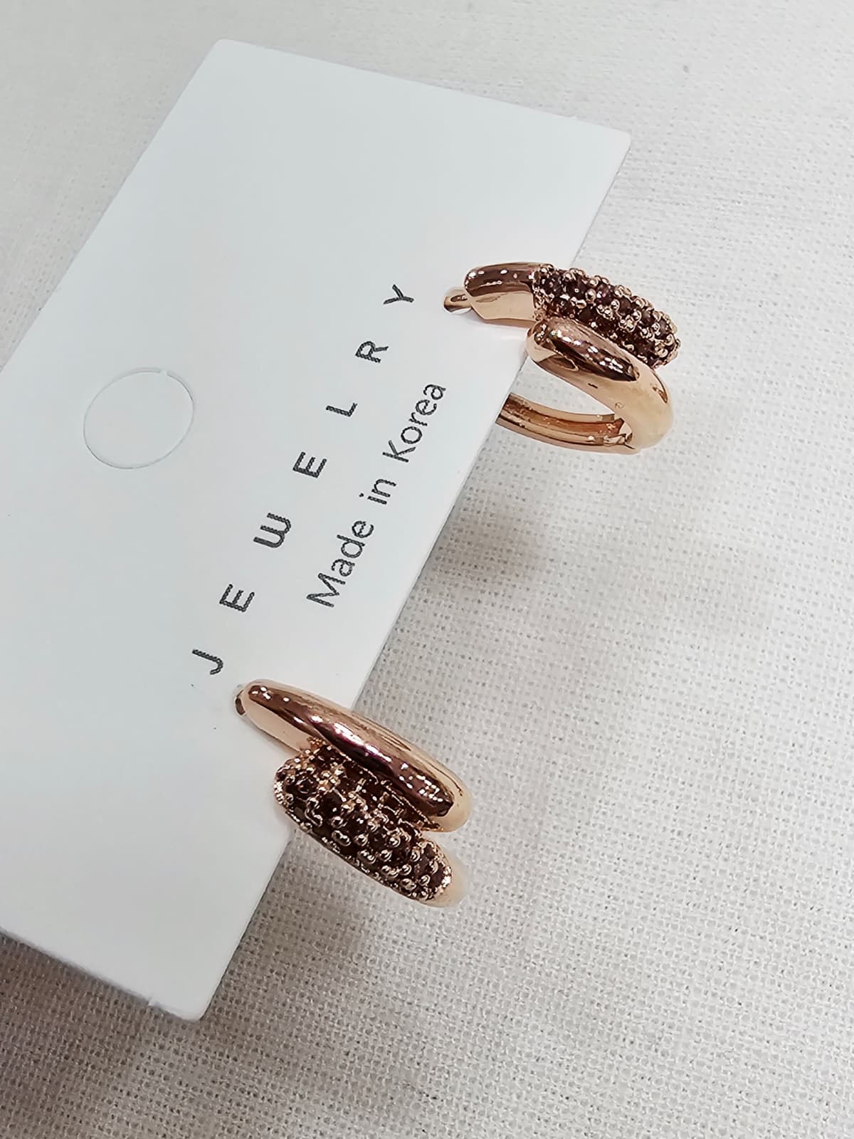 Rose gold cubic zirconia point mini ring one-touch earrings - 이미지 3