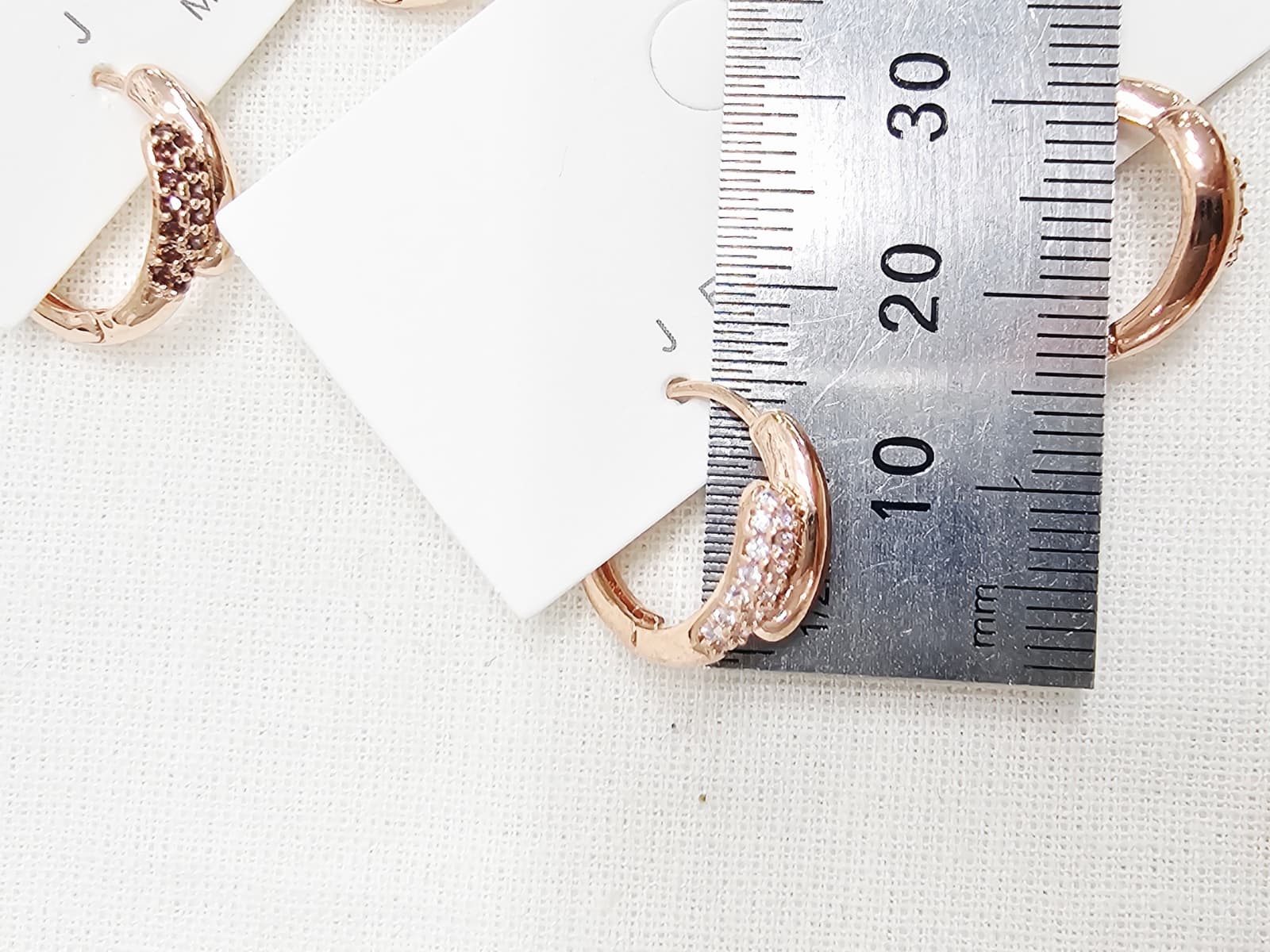 Rose gold cubic zirconia point mini ring one-touch earrings - 이미지 6