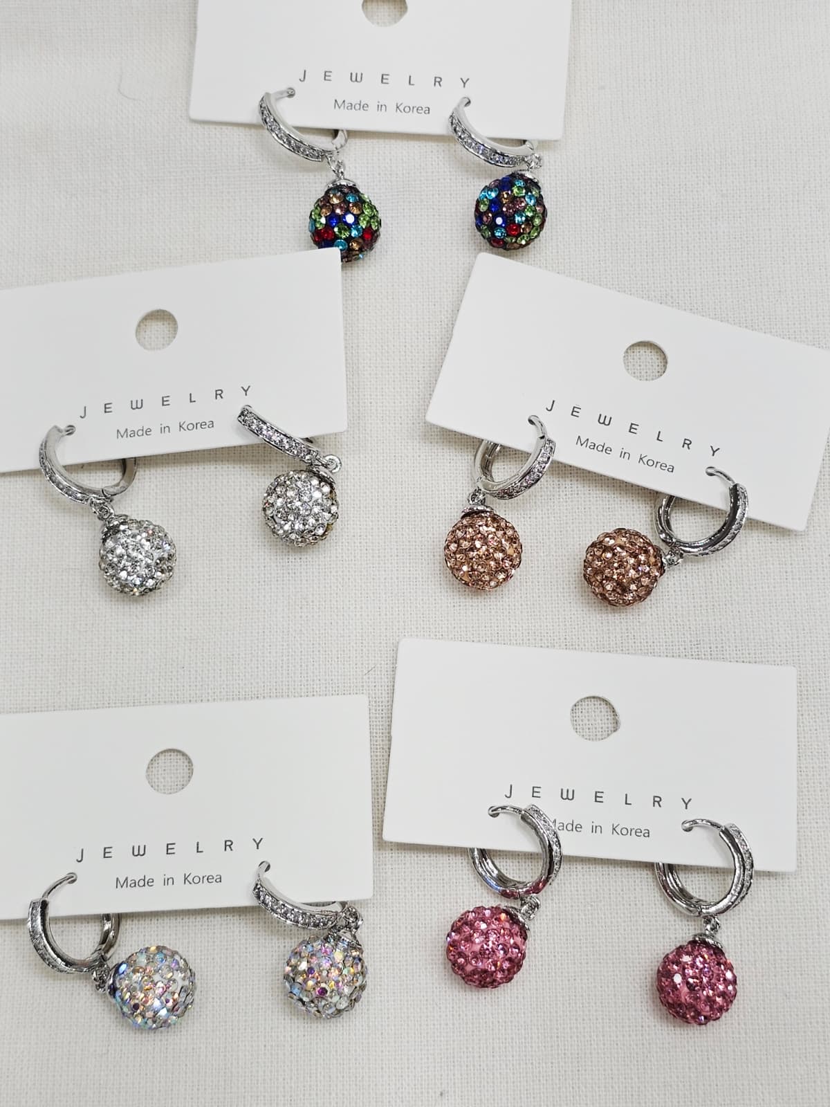 Stone Ball Mirror Ball Drop Ring One-Touch Earrings - 이미지 2