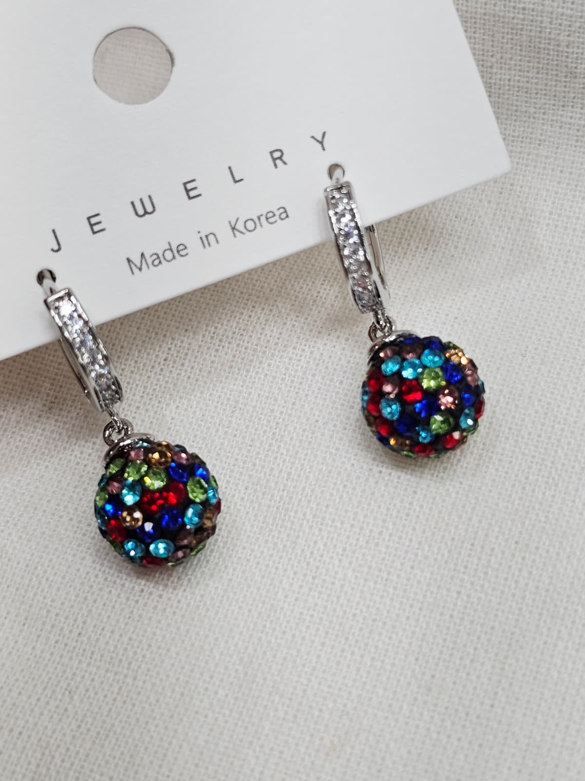 Stone Ball Mirror Ball Drop Ring One-Touch Earrings - 이미지 7