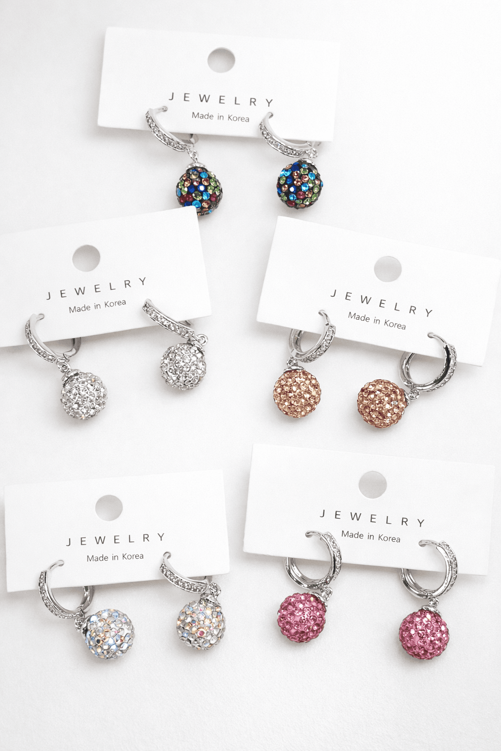 Stone Ball Mirror Ball Drop Ring One-Touch Earrings - 이미지 1