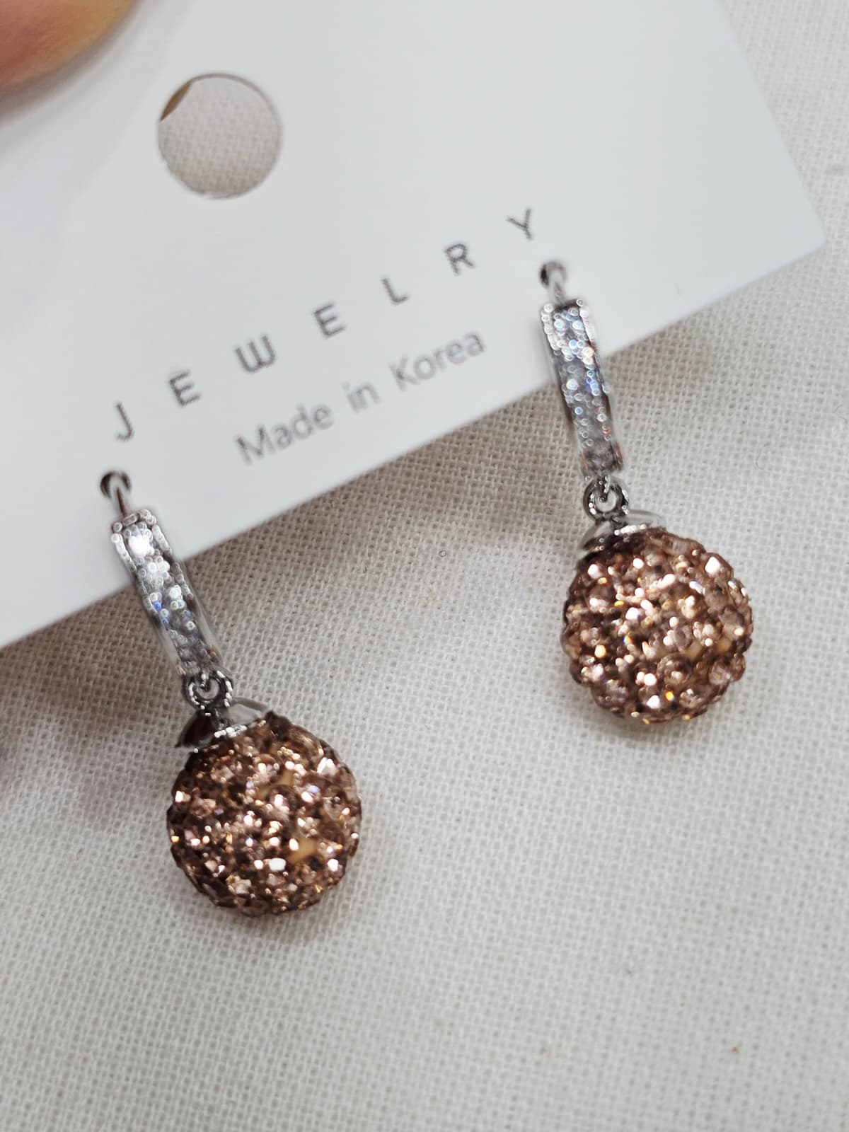 Stone Ball Mirror Ball Drop Ring One-Touch Earrings - 이미지 5