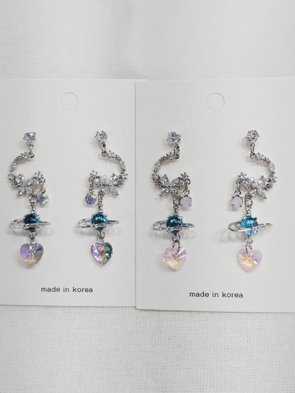 Cubic Moon Flower Planet Heart Drop Earrings - 이미지 5