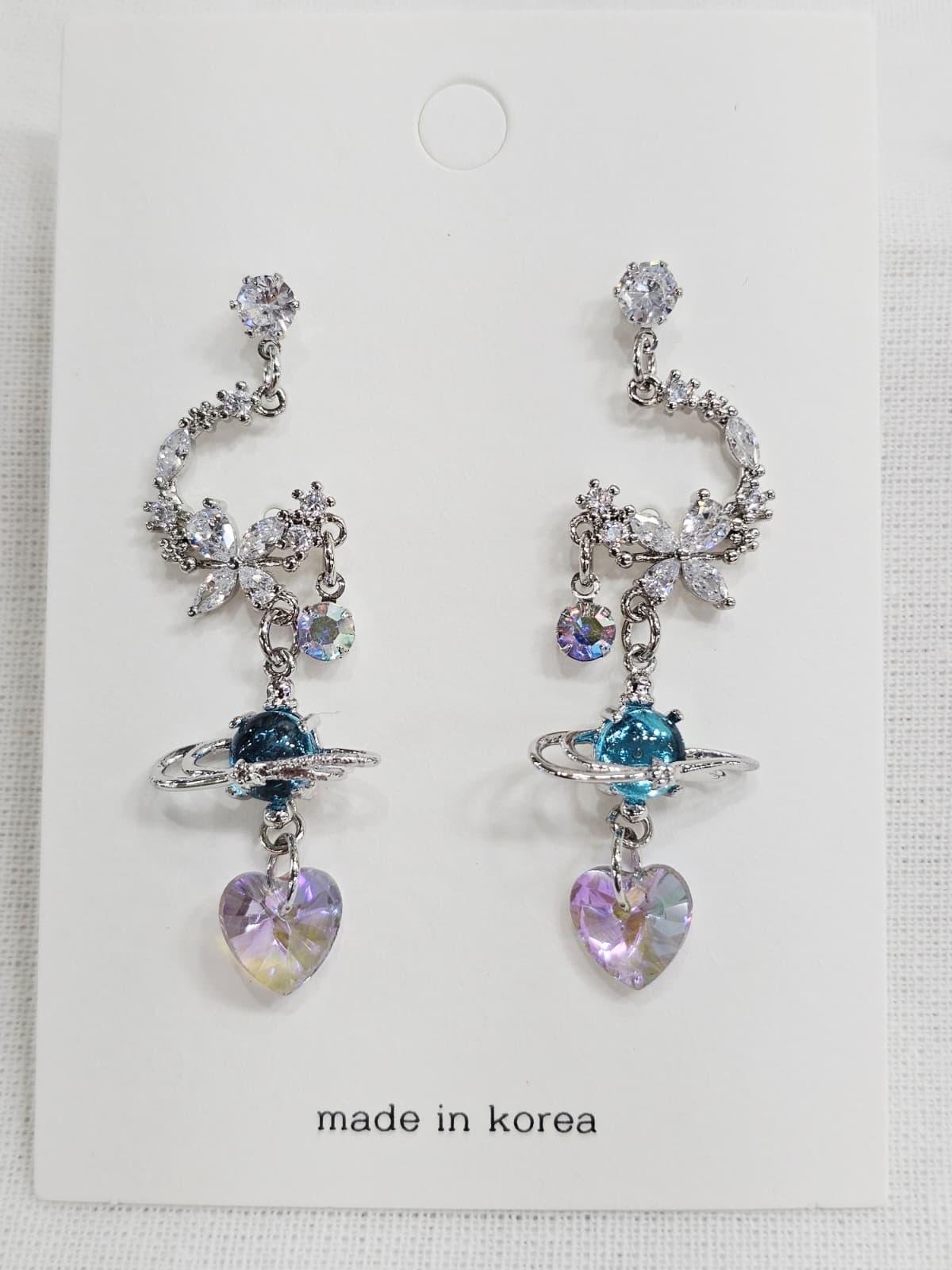 Cubic Moon Flower Planet Heart Drop Earrings - 이미지 7