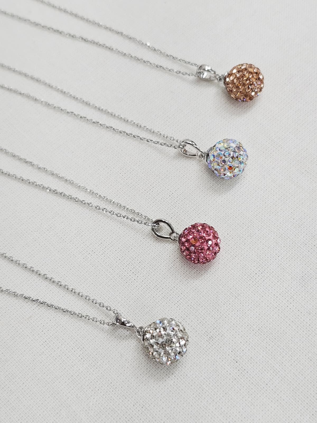 Stone ball mirror ball dangling pendant silver collar chain necklace - 이미지 3