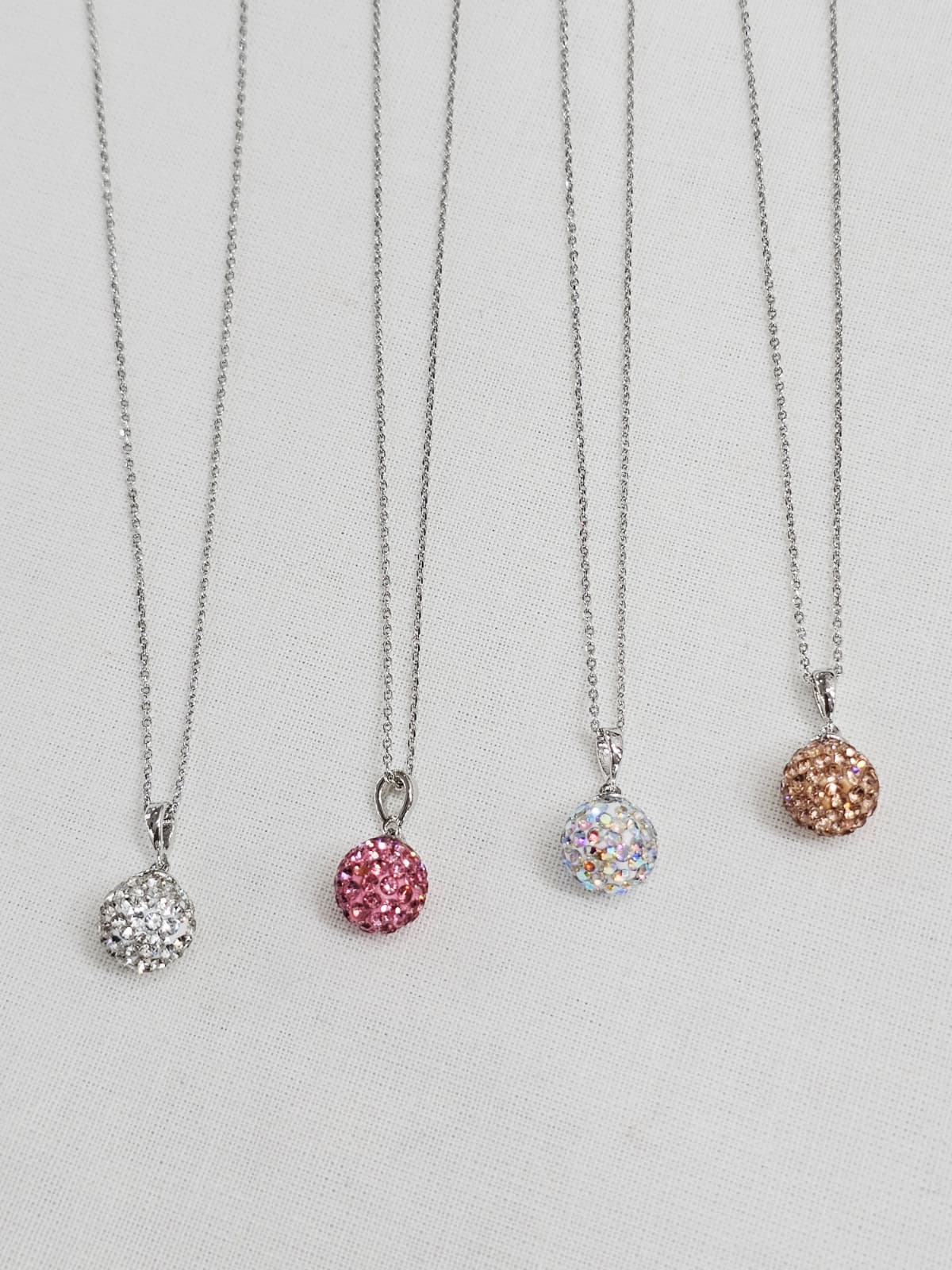 Stone ball mirror ball dangling pendant silver collar chain necklace - 이미지 1