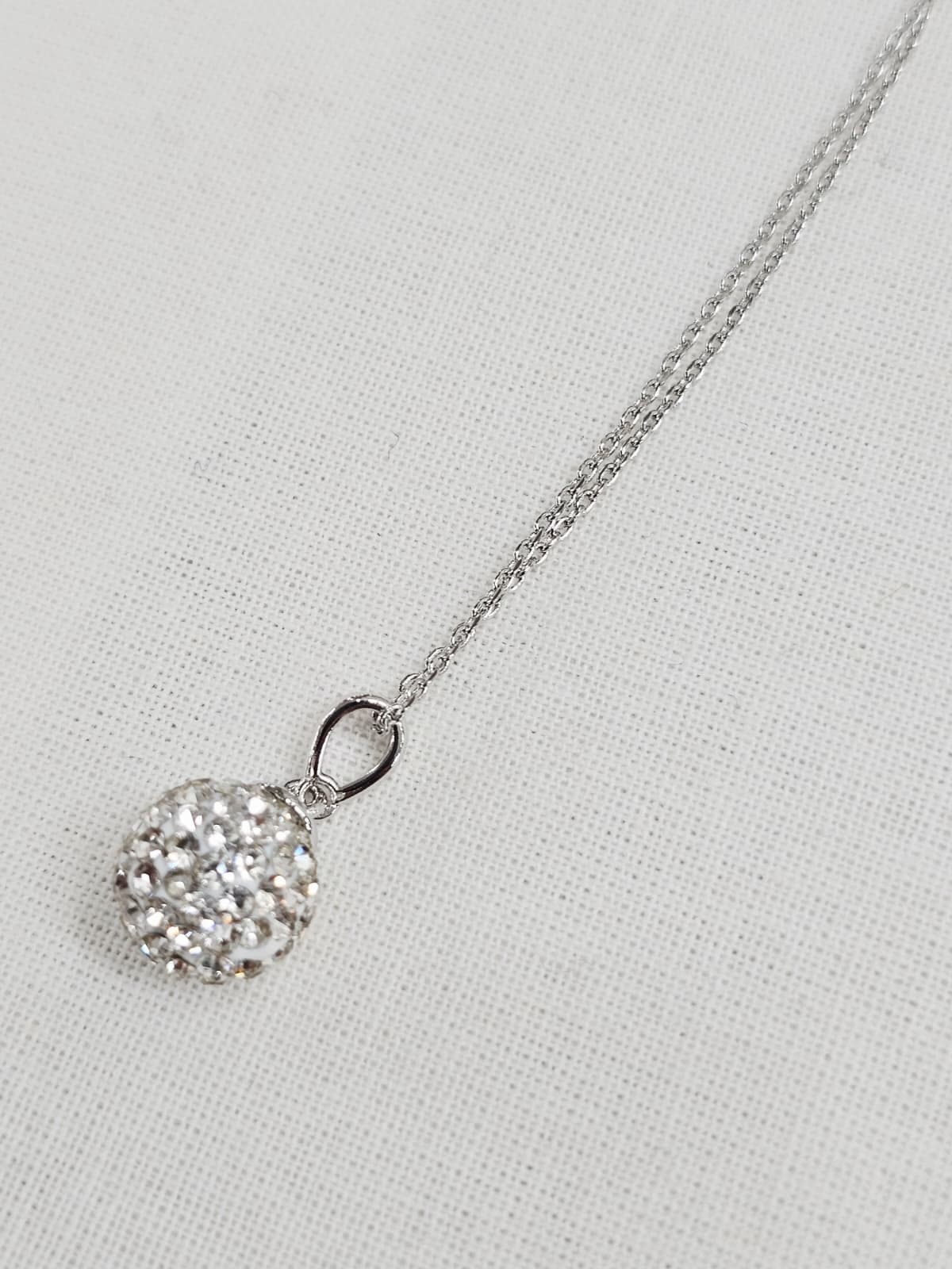 Stone ball mirror ball dangling pendant silver collar chain necklace - 이미지 8