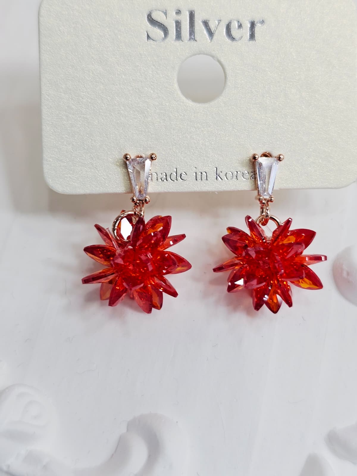 Flower Snowflake Cubic Drop Earrings Silver Stud Earrings - 이미지 8