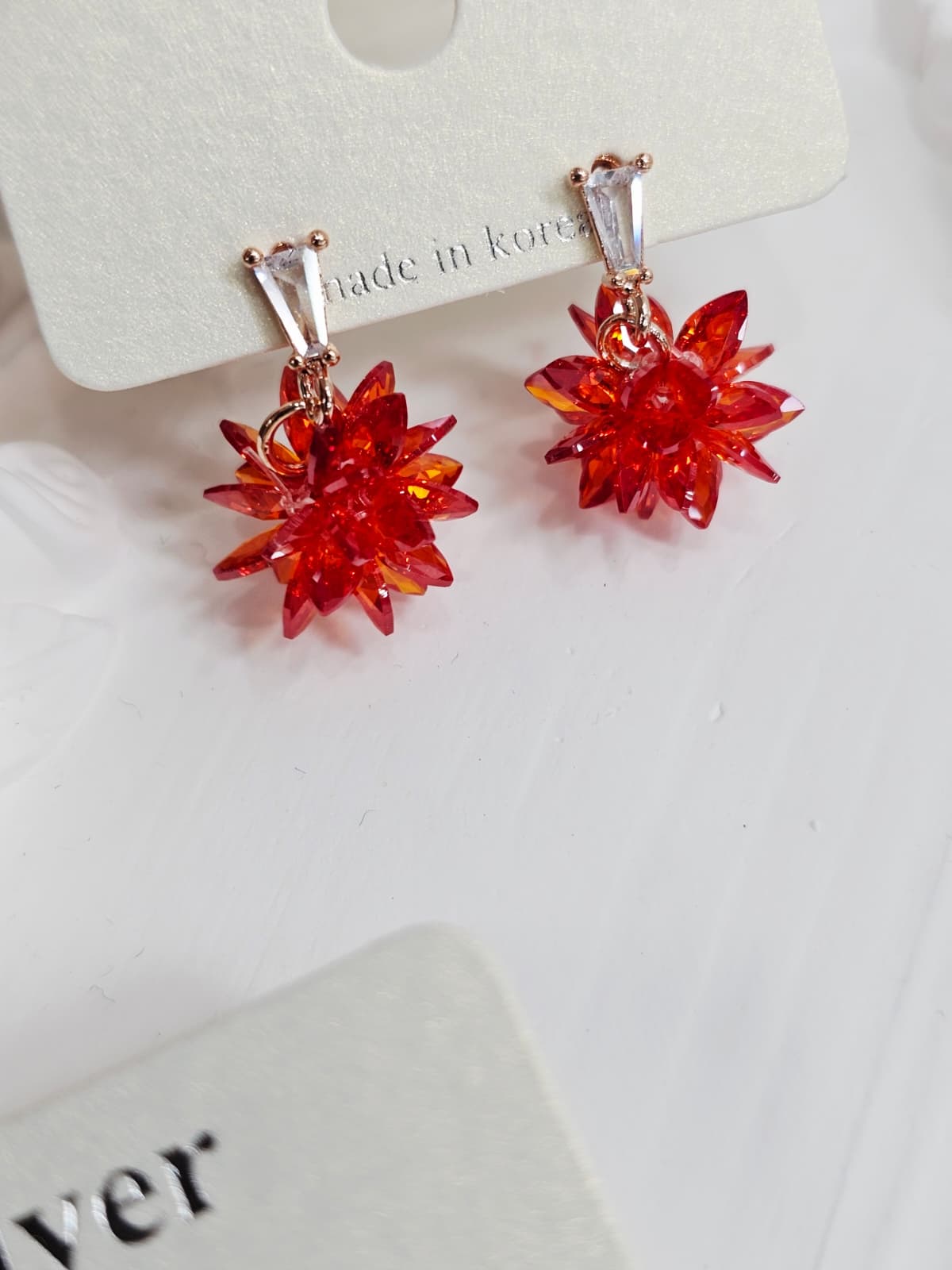 Flower Snowflake Cubic Drop Earrings Silver Stud Earrings - 이미지 5
