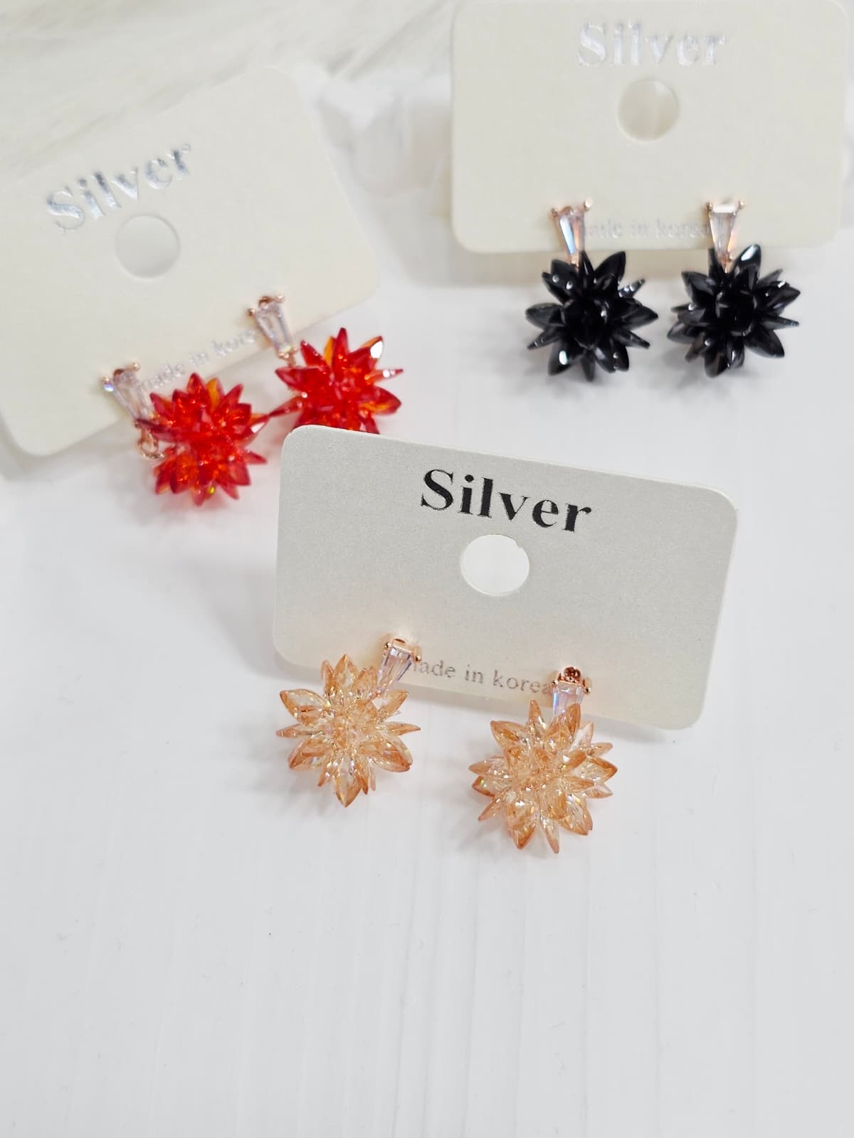 Flower Snowflake Cubic Drop Earrings Silver Stud Earrings - 이미지 2