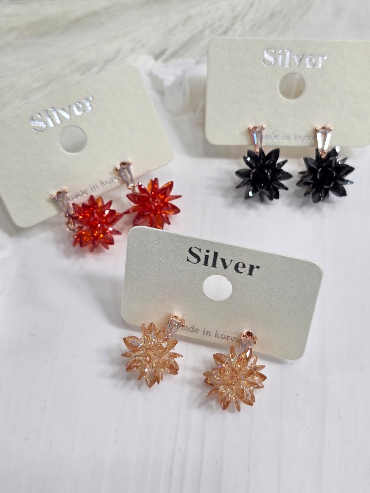 Flower Snowflake Cubic Drop Earrings Silver Stud Earrings - 이미지 6