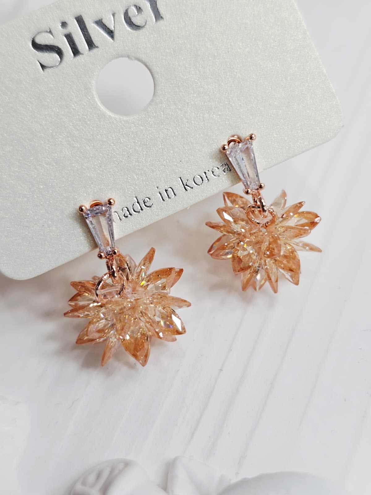 Flower Snowflake Cubic Drop Earrings Silver Stud Earrings - 이미지 3