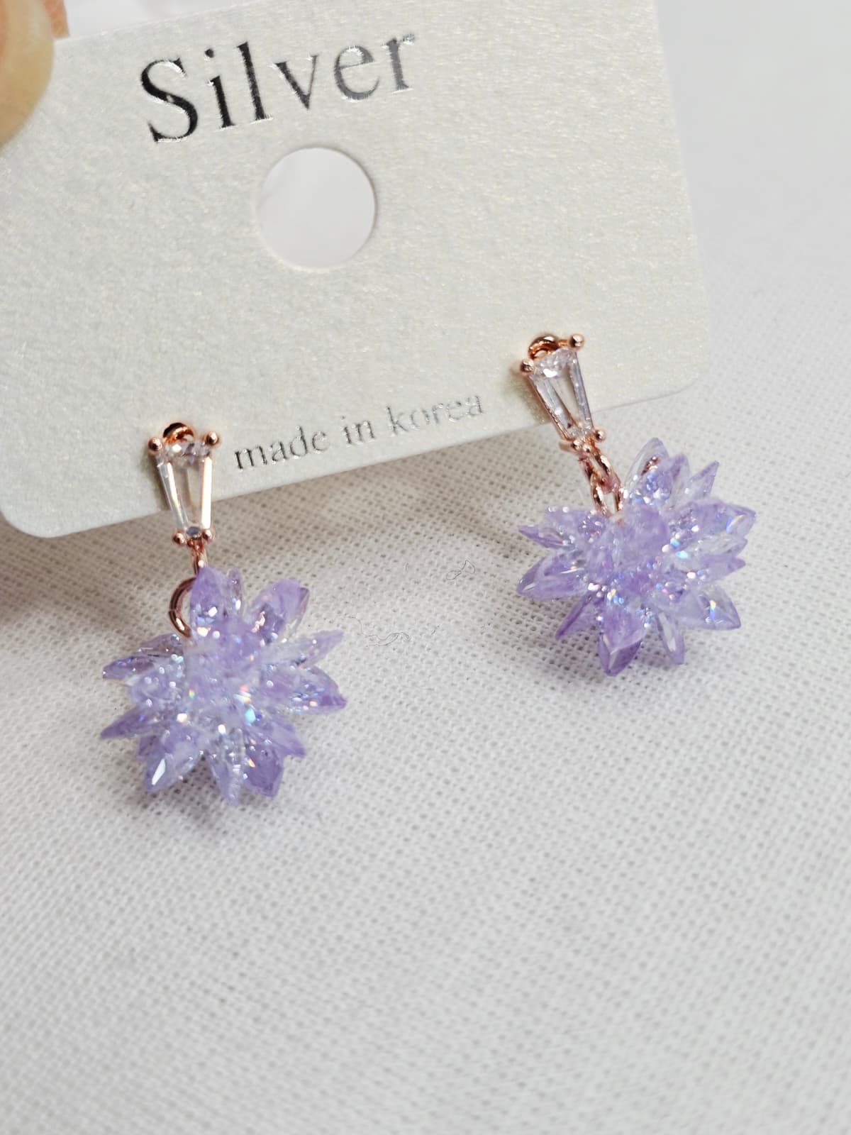 Snowflake Cubic Zirconia Pointed Flower Silver Stud Earrings - 이미지 3