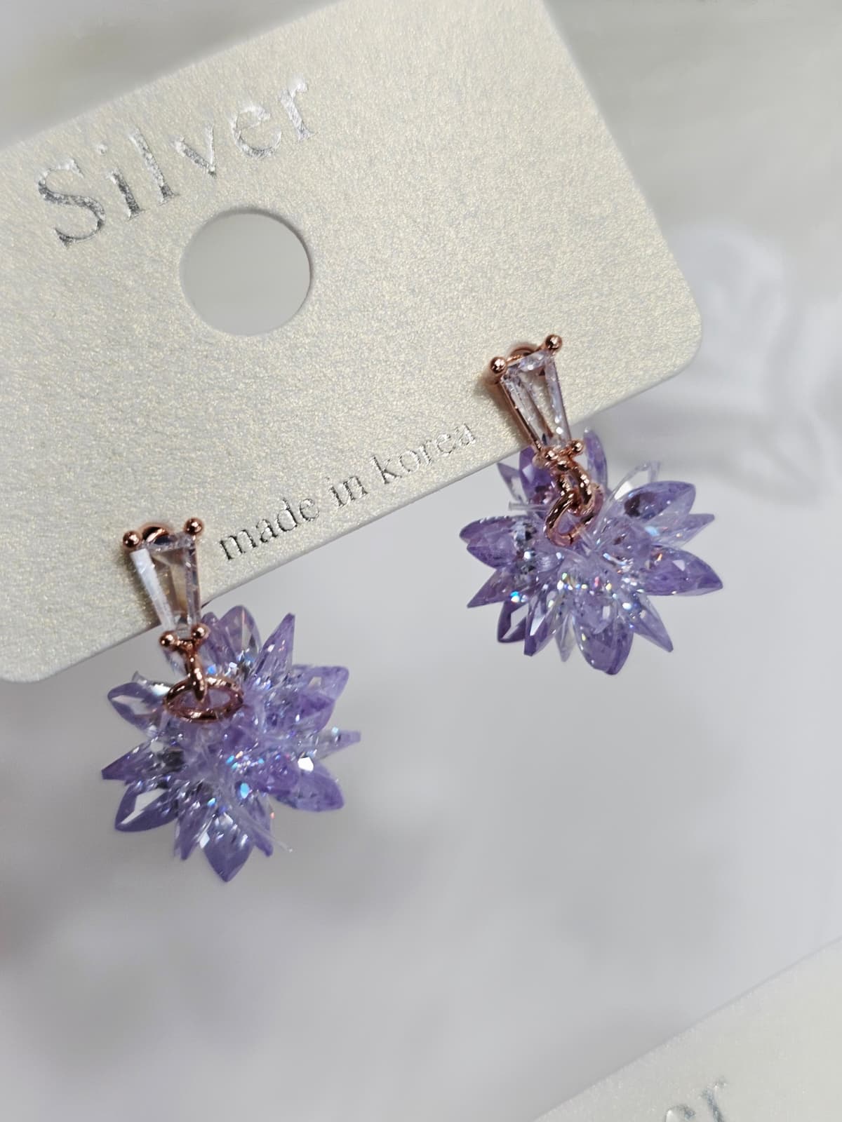 Snowflake Cubic Zirconia Pointed Flower Silver Stud Earrings - 이미지 5