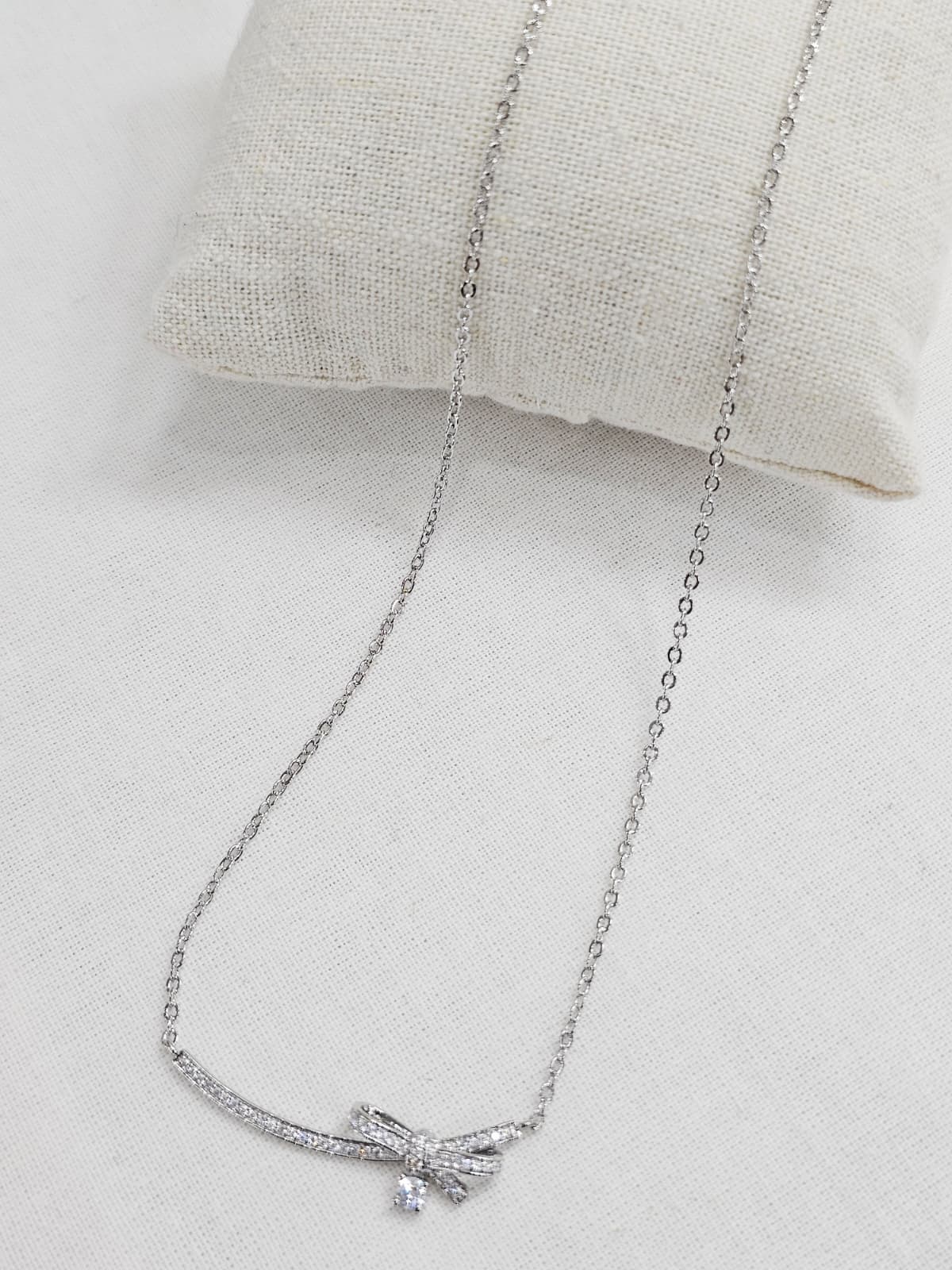 Ribbon Cubic Princess Lovely Point Chain Necklace - 이미지 3