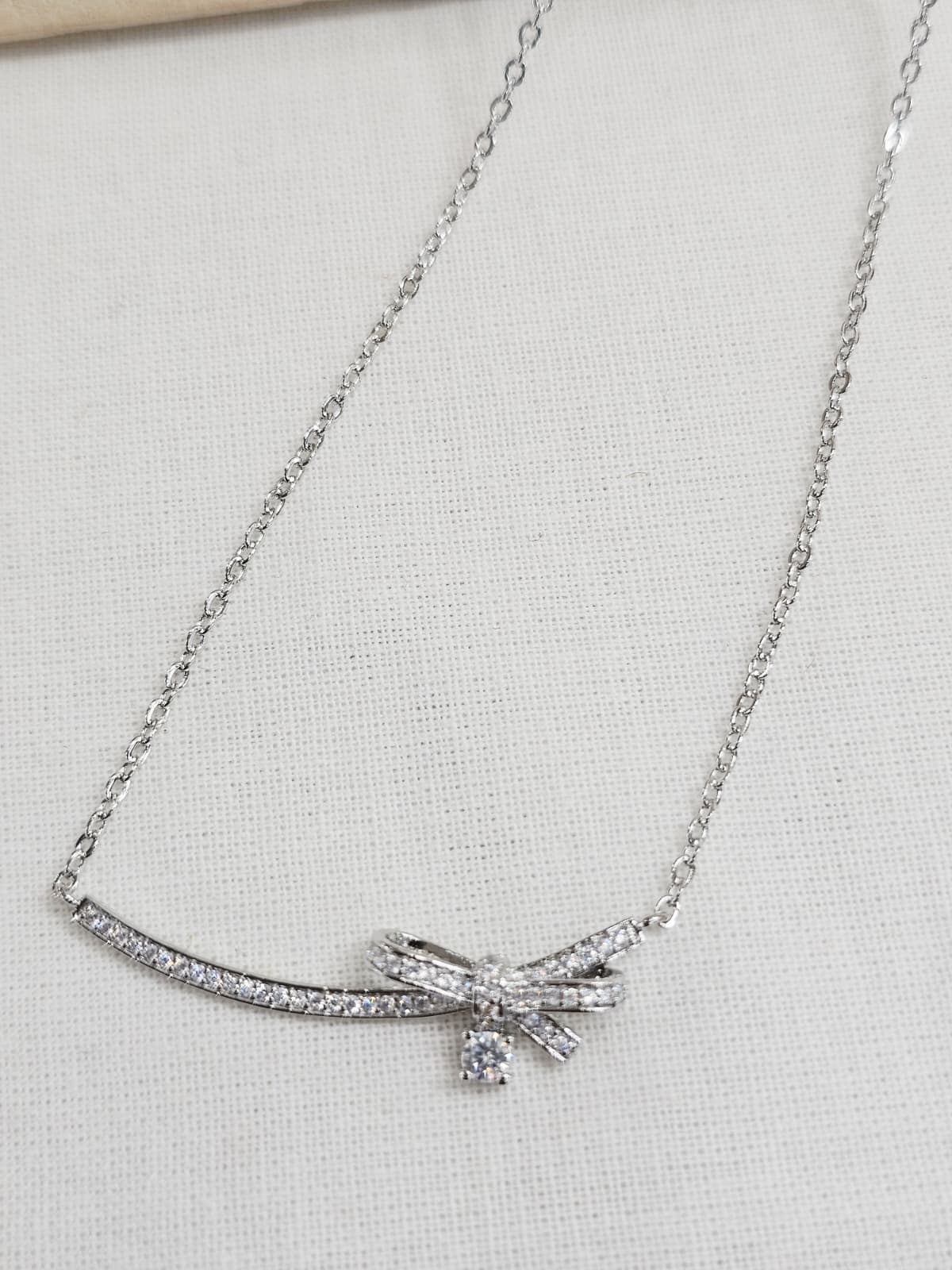 Ribbon Cubic Princess Lovely Point Chain Necklace - 이미지 2