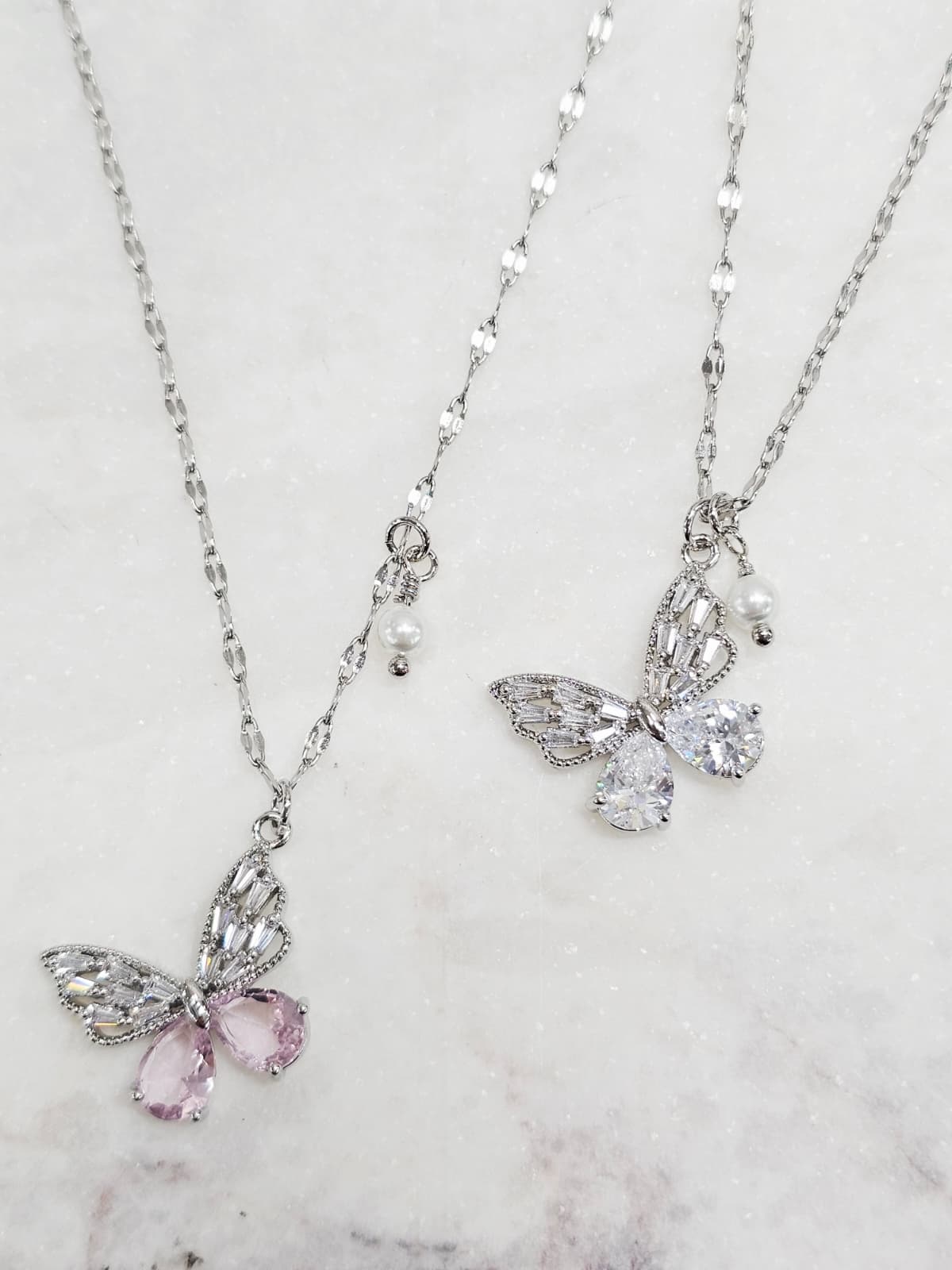 Butterfly Cubic Pendant Surgical Chain Pearl Charm Necklace - 이미지 5