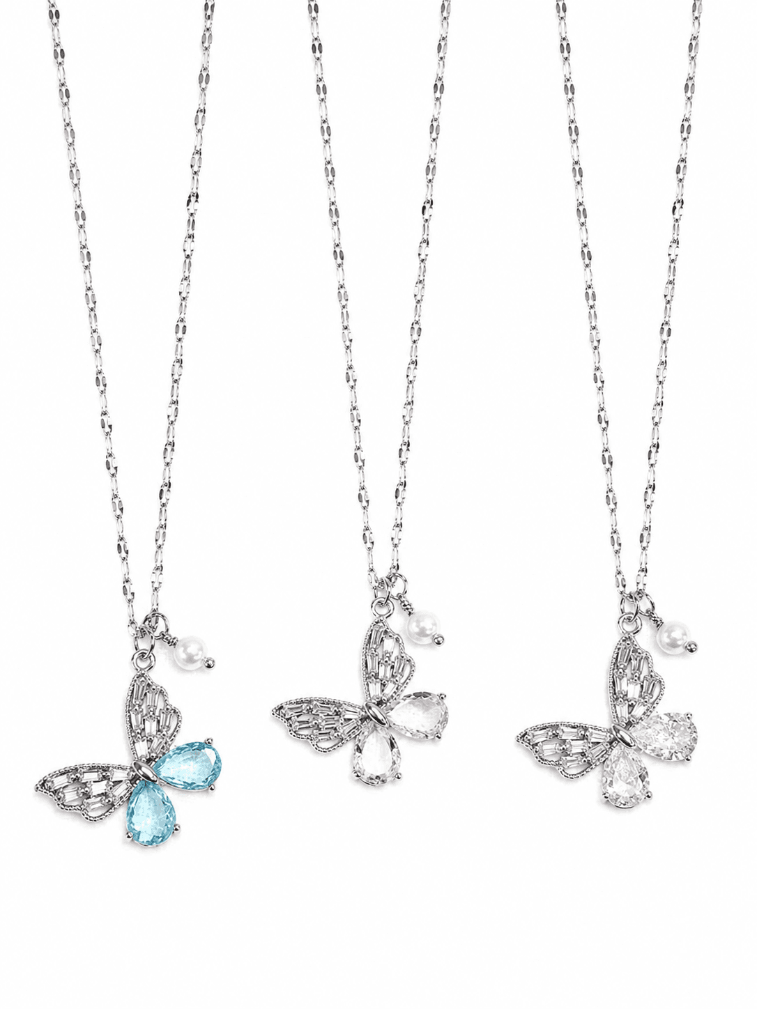 Butterfly Cubic Pendant Surgical Chain Pearl Charm Necklace - 이미지 1