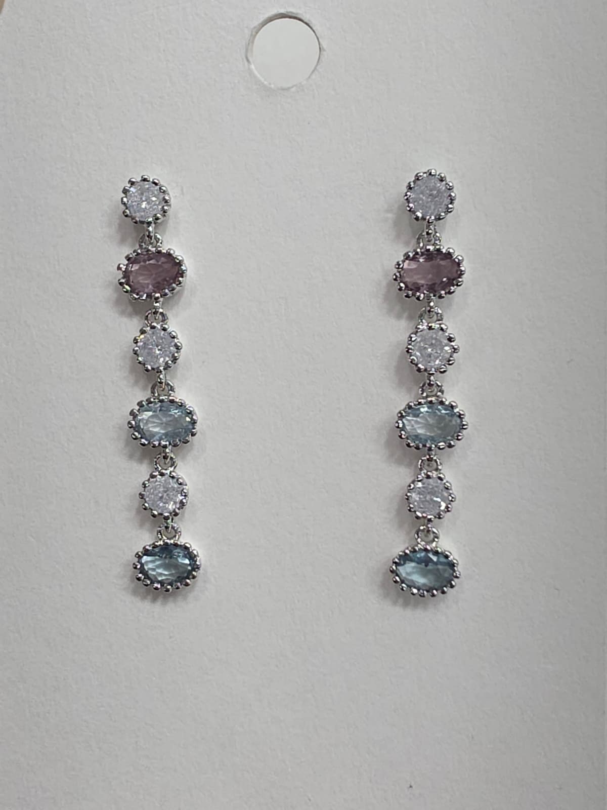 Pastel Ice Cubic Cracked Long Drop Silver Stud Earrings - 이미지 2