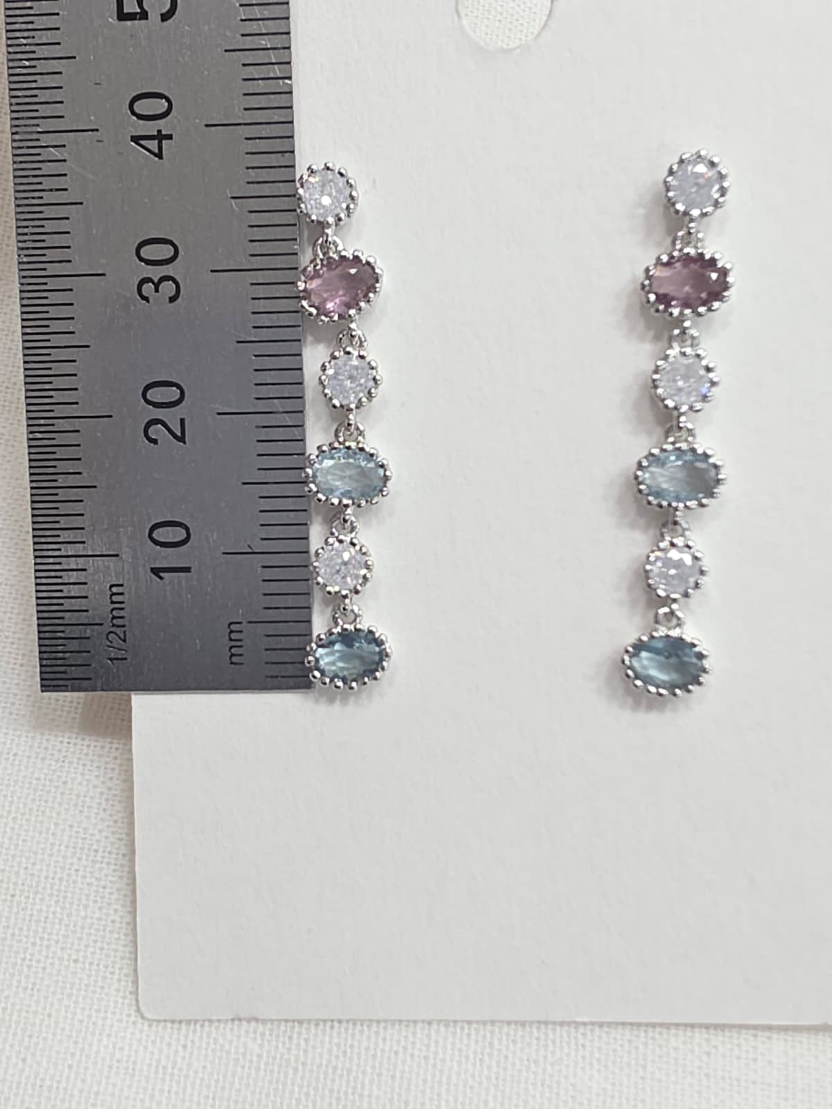 Pastel Ice Cubic Cracked Long Drop Silver Stud Earrings - 이미지 4