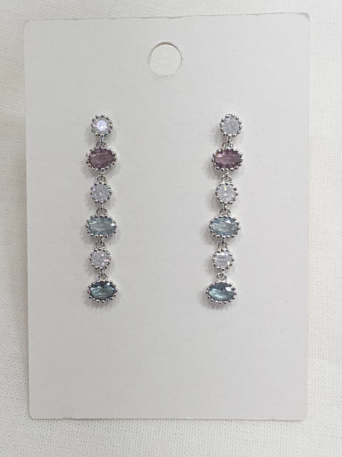 Pastel Ice Cubic Cracked Long Drop Silver Stud Earrings - 이미지 1