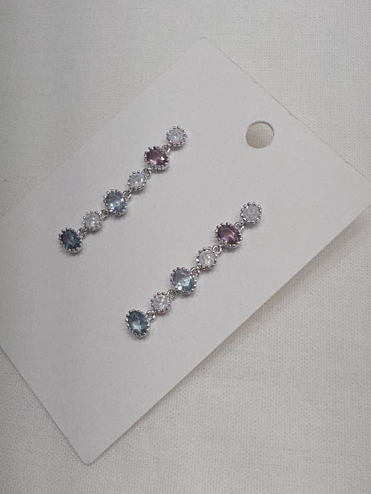 Pastel Ice Cubic Cracked Long Drop Silver Stud Earrings - 이미지 7
