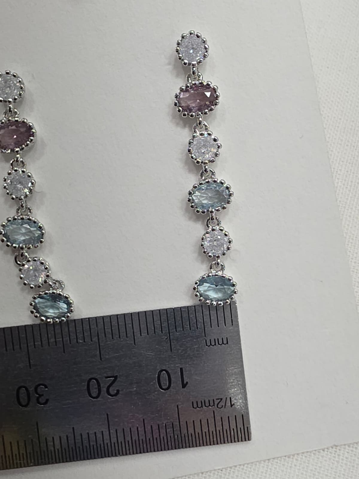Pastel Ice Cubic Cracked Long Drop Silver Stud Earrings - 이미지 3