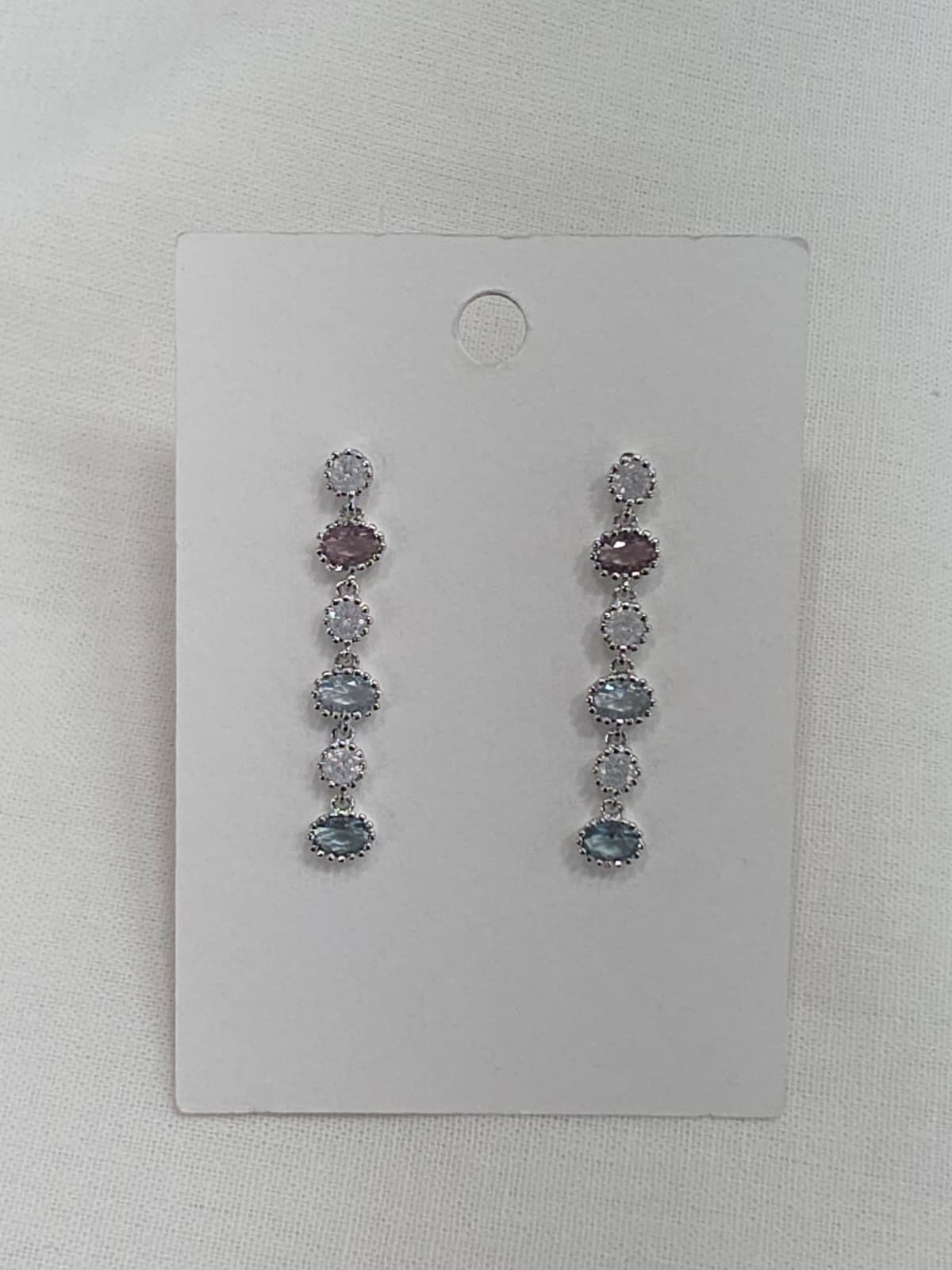 Pastel Ice Cubic Cracked Long Drop Silver Stud Earrings - 이미지 8