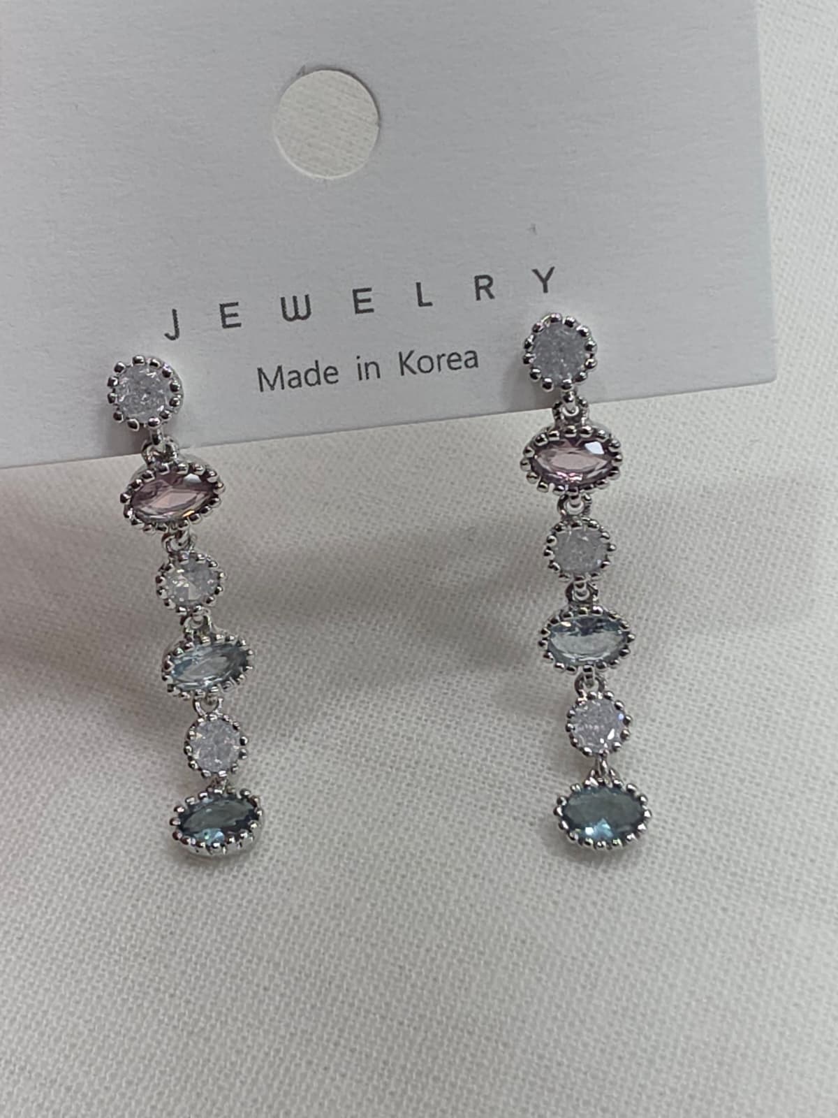 Pastel Ice Cubic Cracked Long Drop Silver Stud Earrings - 이미지 10
